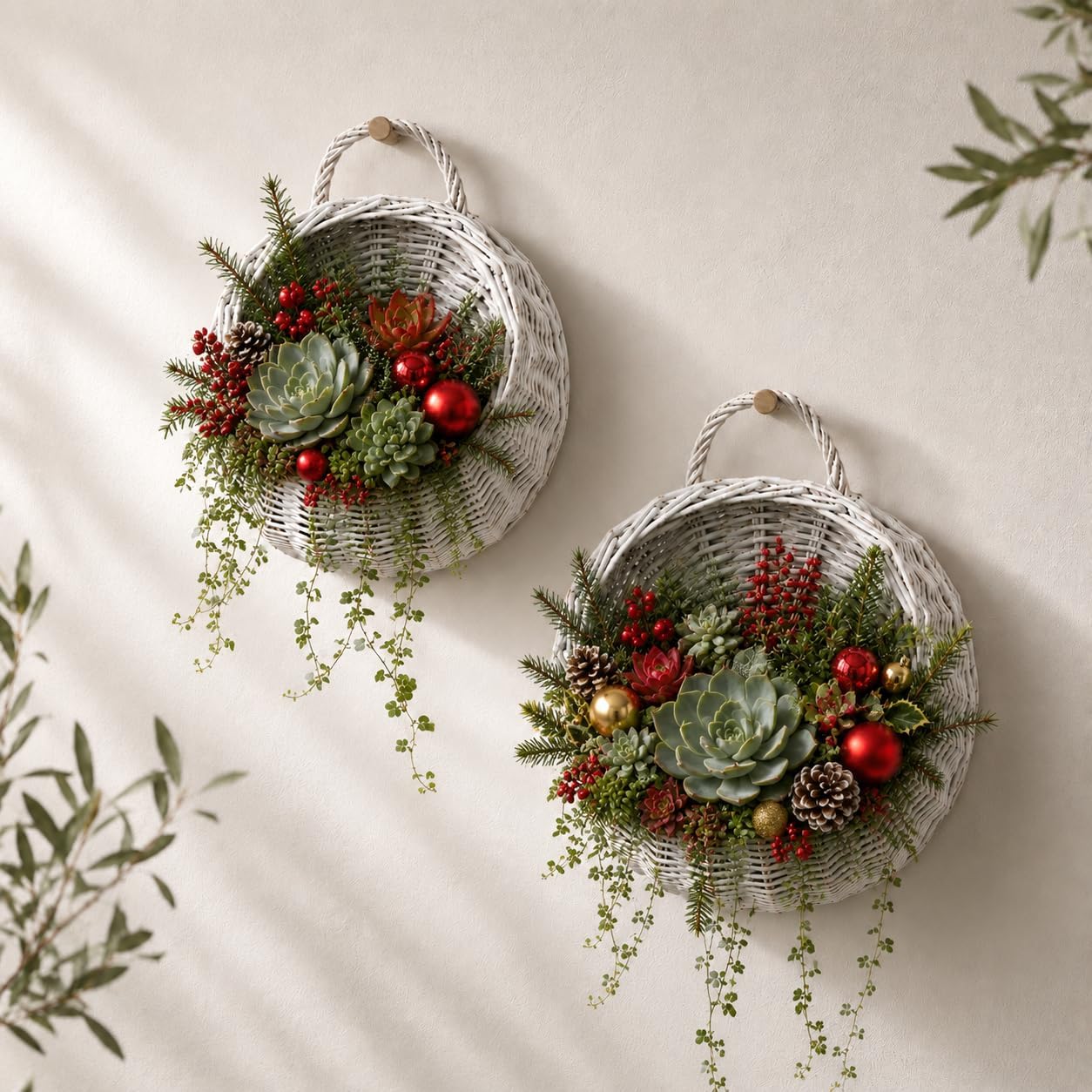 Surroundings 13" Woven Handled Wall Basket / Natural / Set of 2