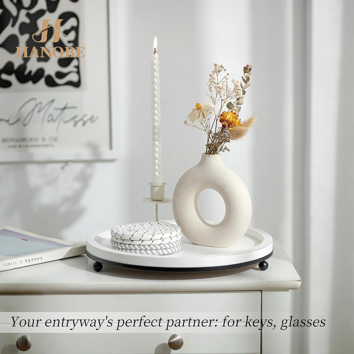 Decorative Tray / Round Ottoman Trays / White-2