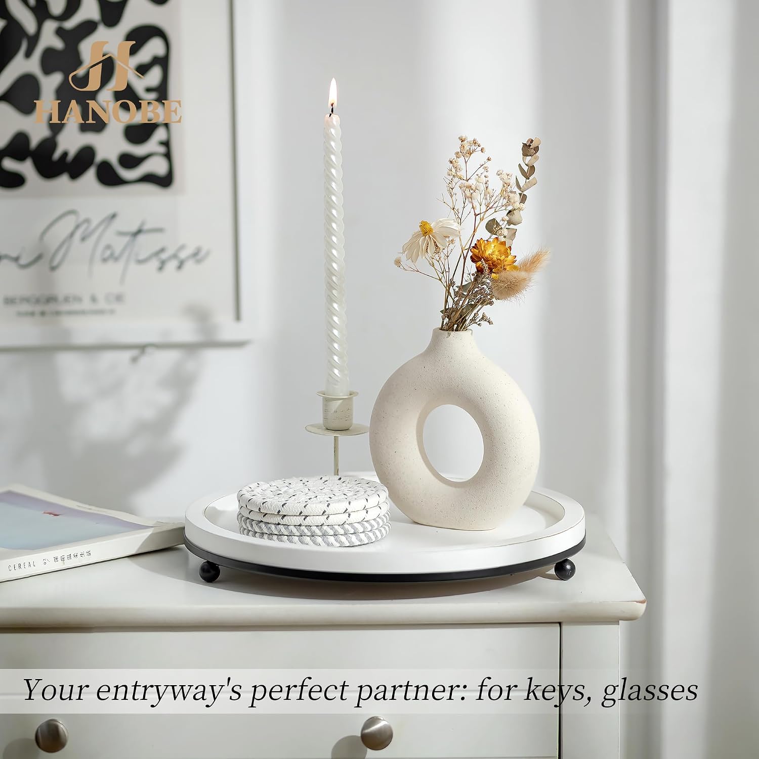 Decorative Tray / Round Ottoman Trays / White-2
