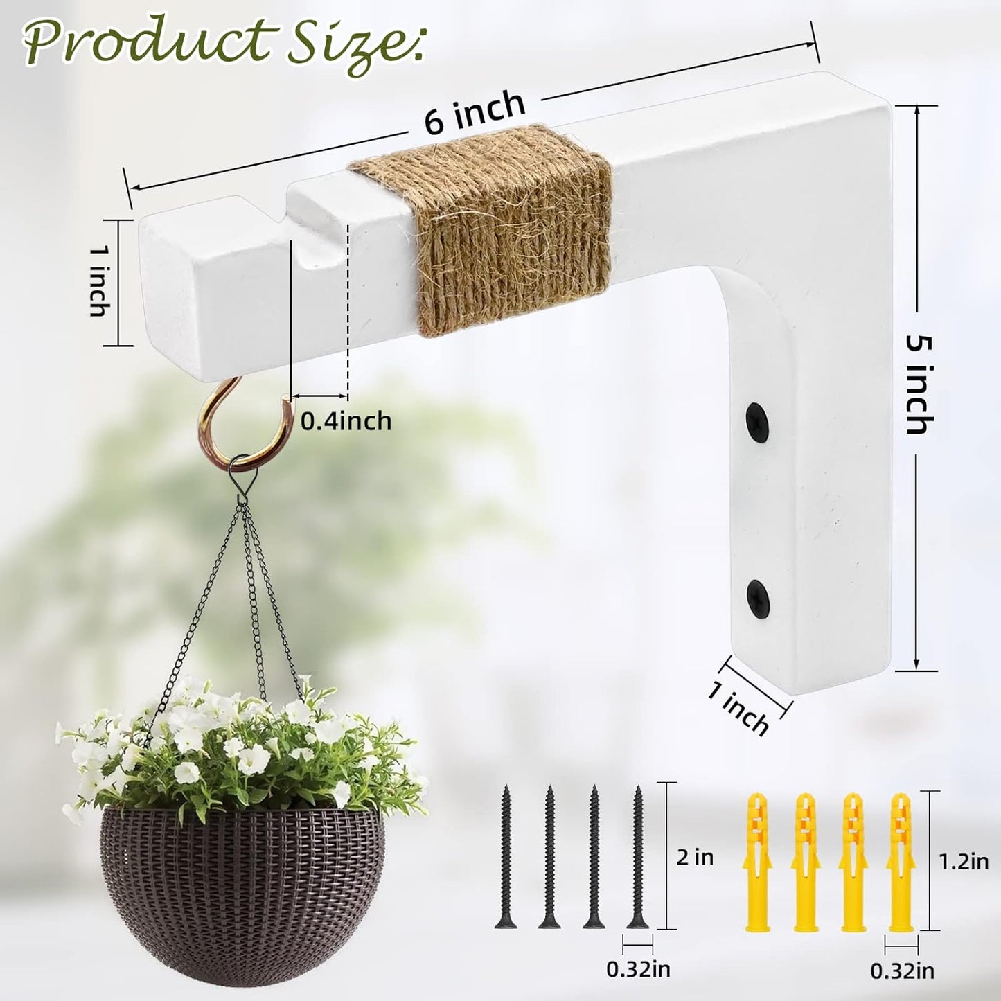 Farmhouse Wooden Hanging Basket Wall Hooks / White / Set of 2