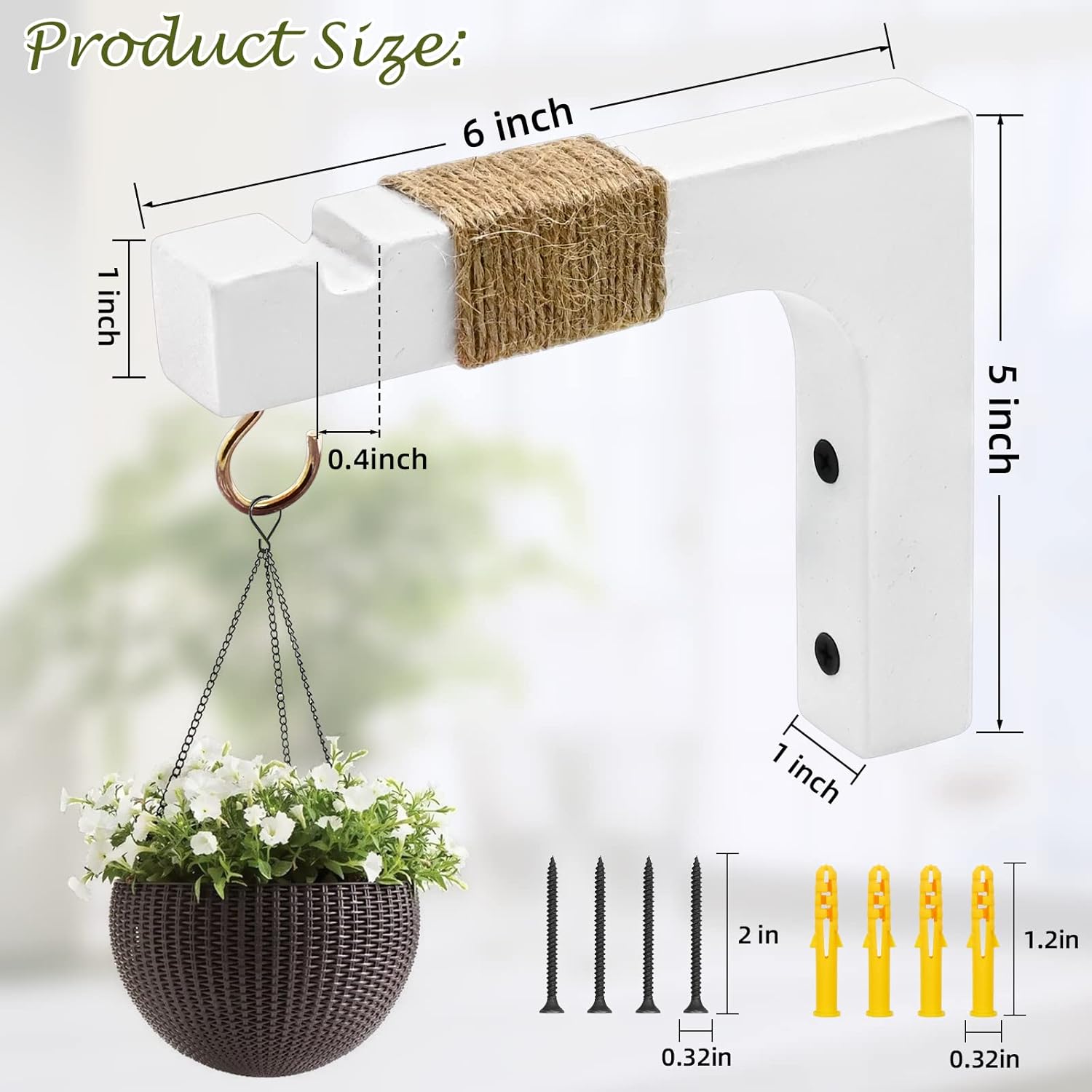 Farmhouse Wooden Hanging Basket Wall Hooks / White / Set of 2