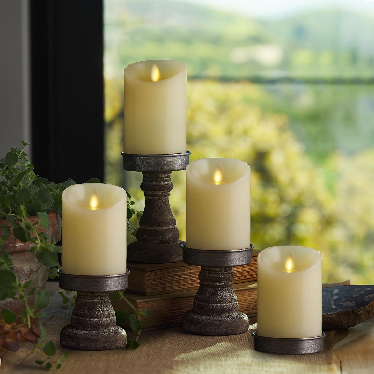 Luminara - Flameless LED Battery Operated Flickering Pillar Candles - Ivory - Pack of 4-3x4.5 - Realistic Moving Flame