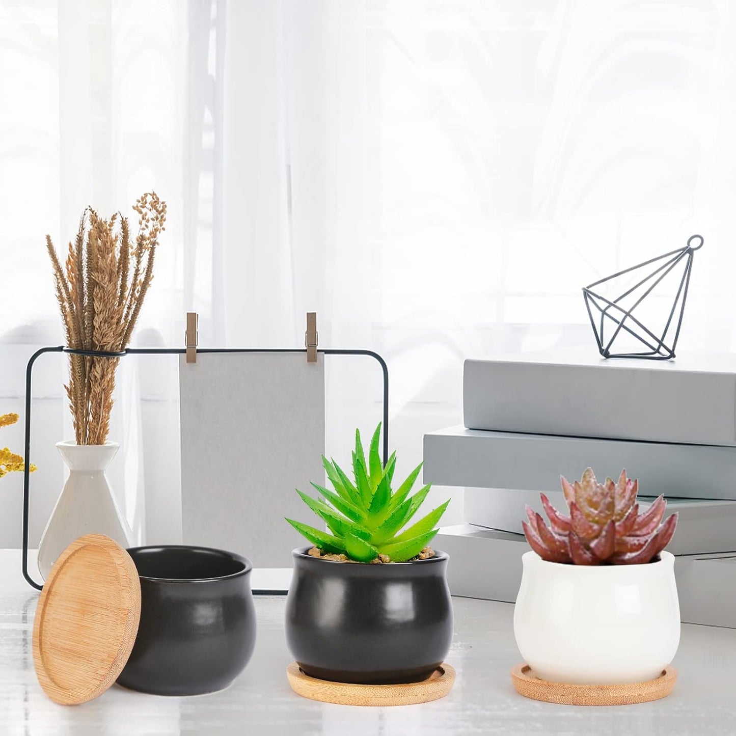 Mini Ceramic Flower Planter Pot / Black,white / 2.6 Inch / Set of 12