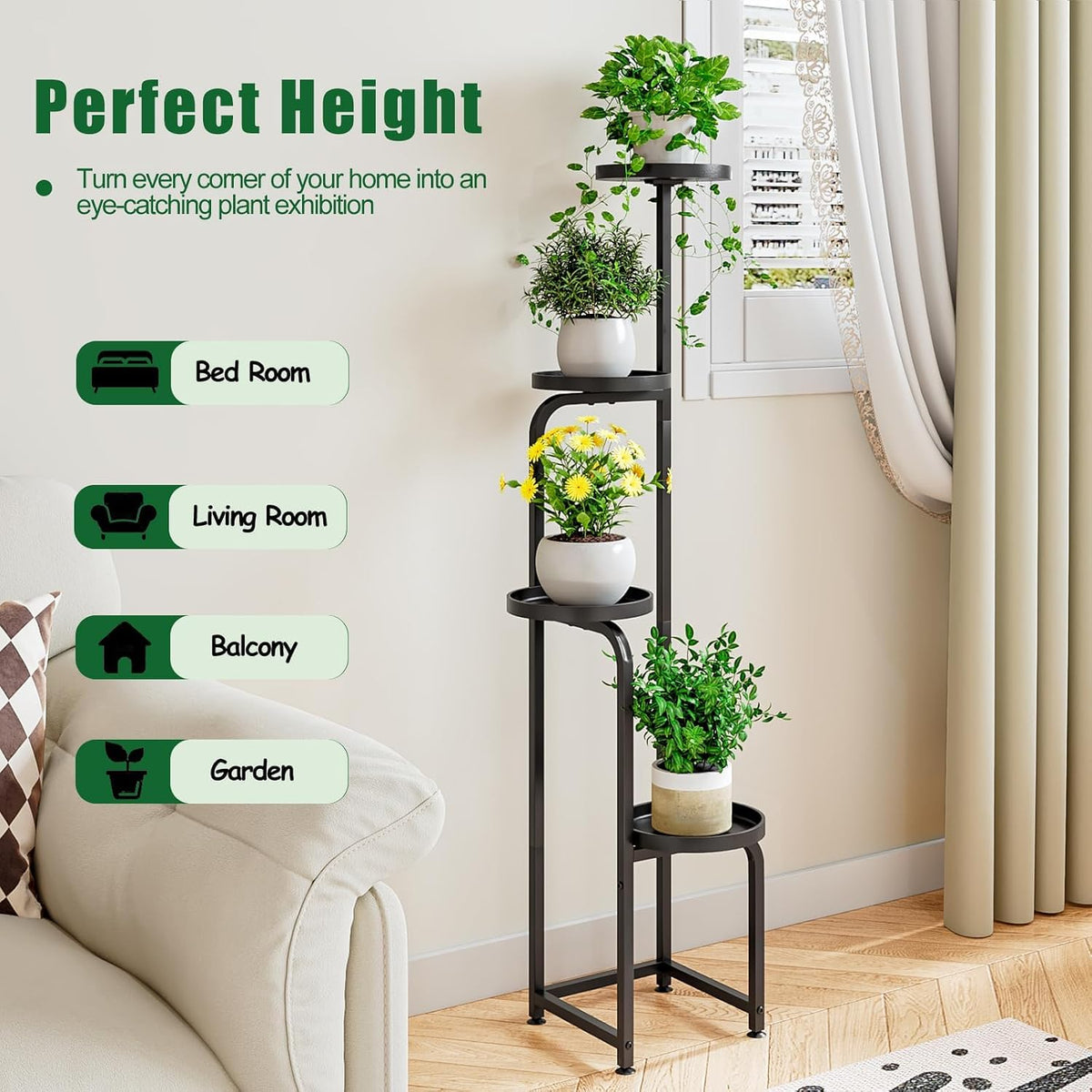 INGIORDAR Plant Stand Indoor Outdoor Corner Tall Plant Shelf 4 Tier Metal | Space-saving Tiered Design Displays