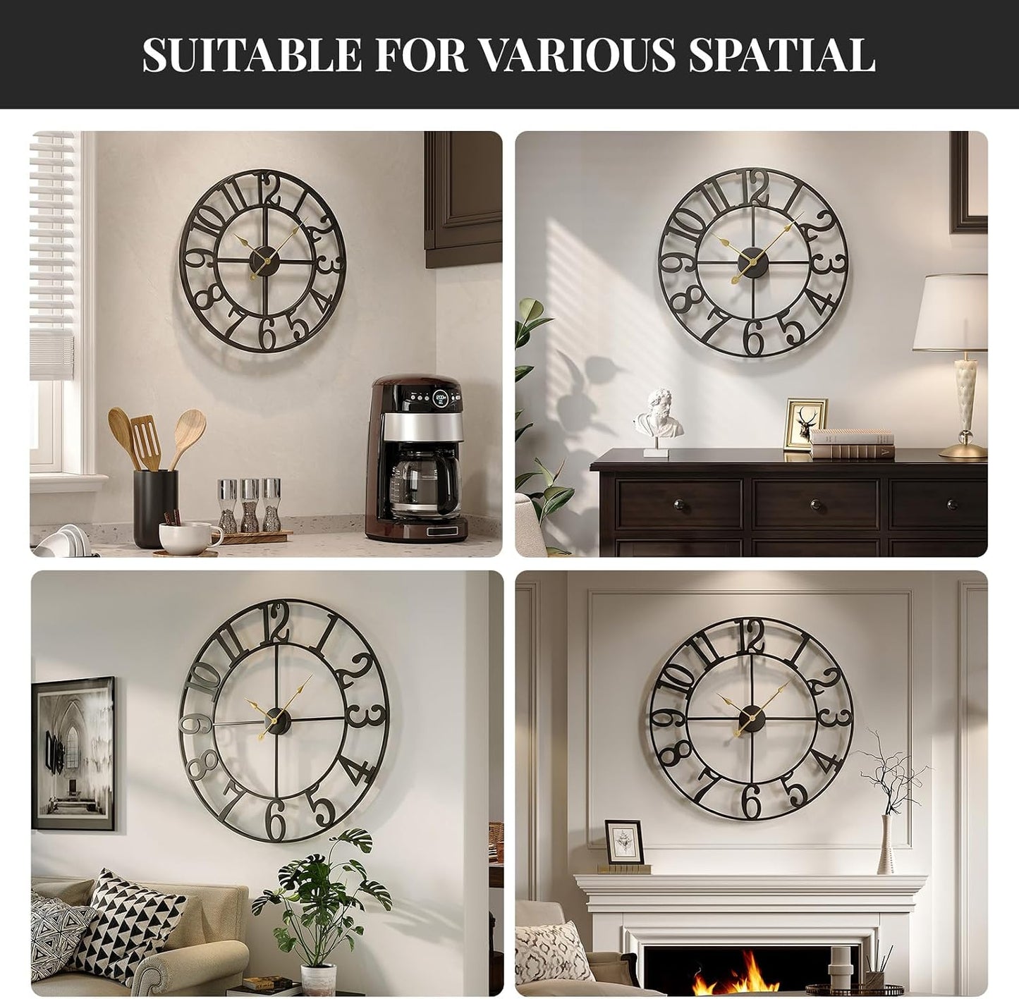 Cuspin Black Wall Clock 16 Inch Modern Clocks for Living Room Decor | Arabic Numerals, Battery operated, Silent non