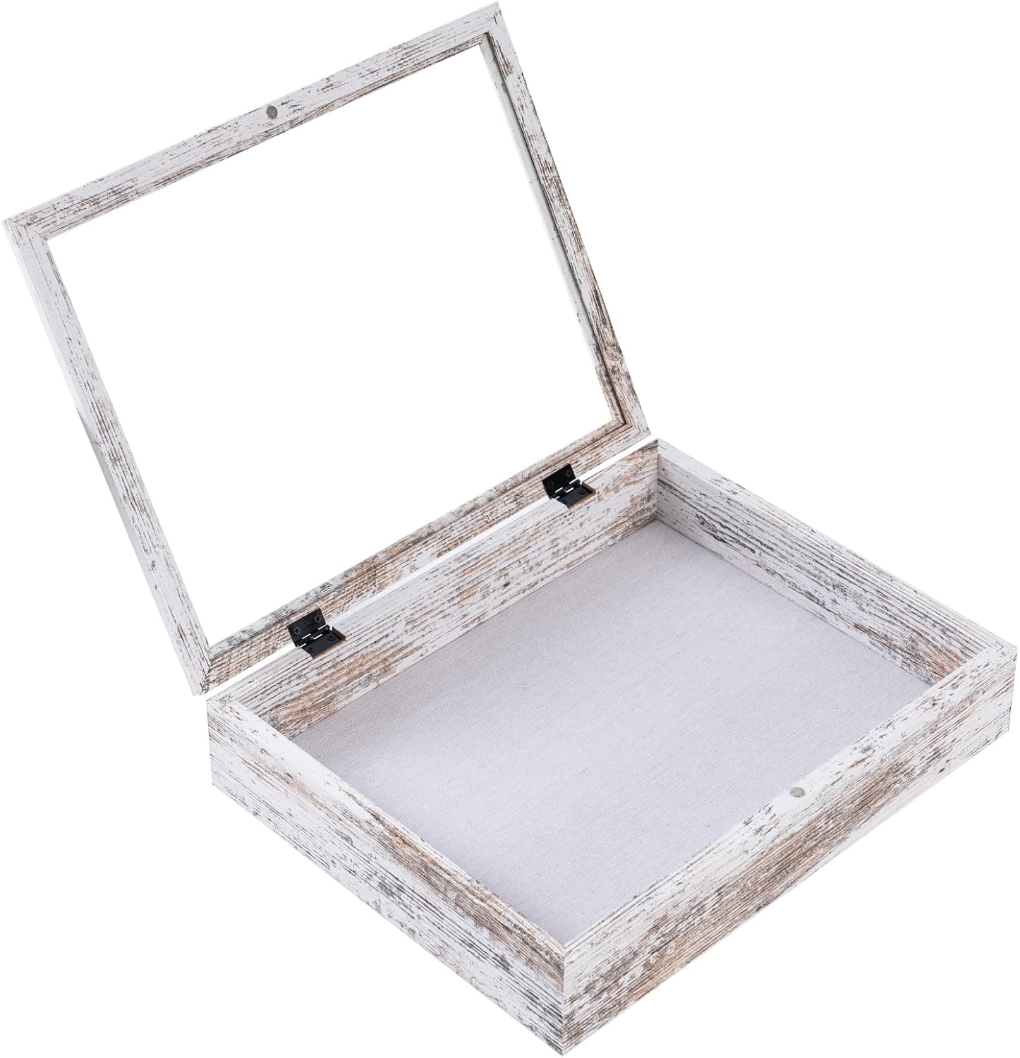 Muzilife 11x14 Shadow Box Picture Frame, 2.16 Deep, HD Glass, Rustic White | FSC-Wood, Magnetic Door, Linen Interior &