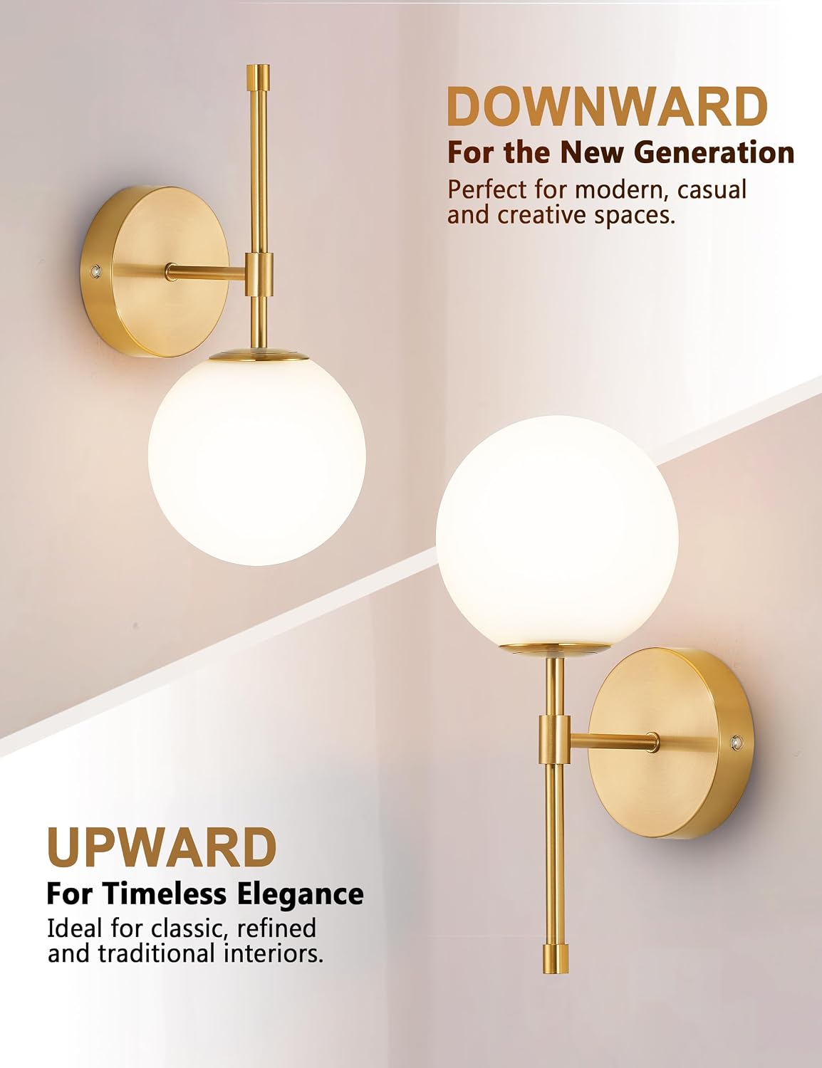 Battery Operated Wall Sconces, Brushed Gold 3 Color Dimmable Set of 2