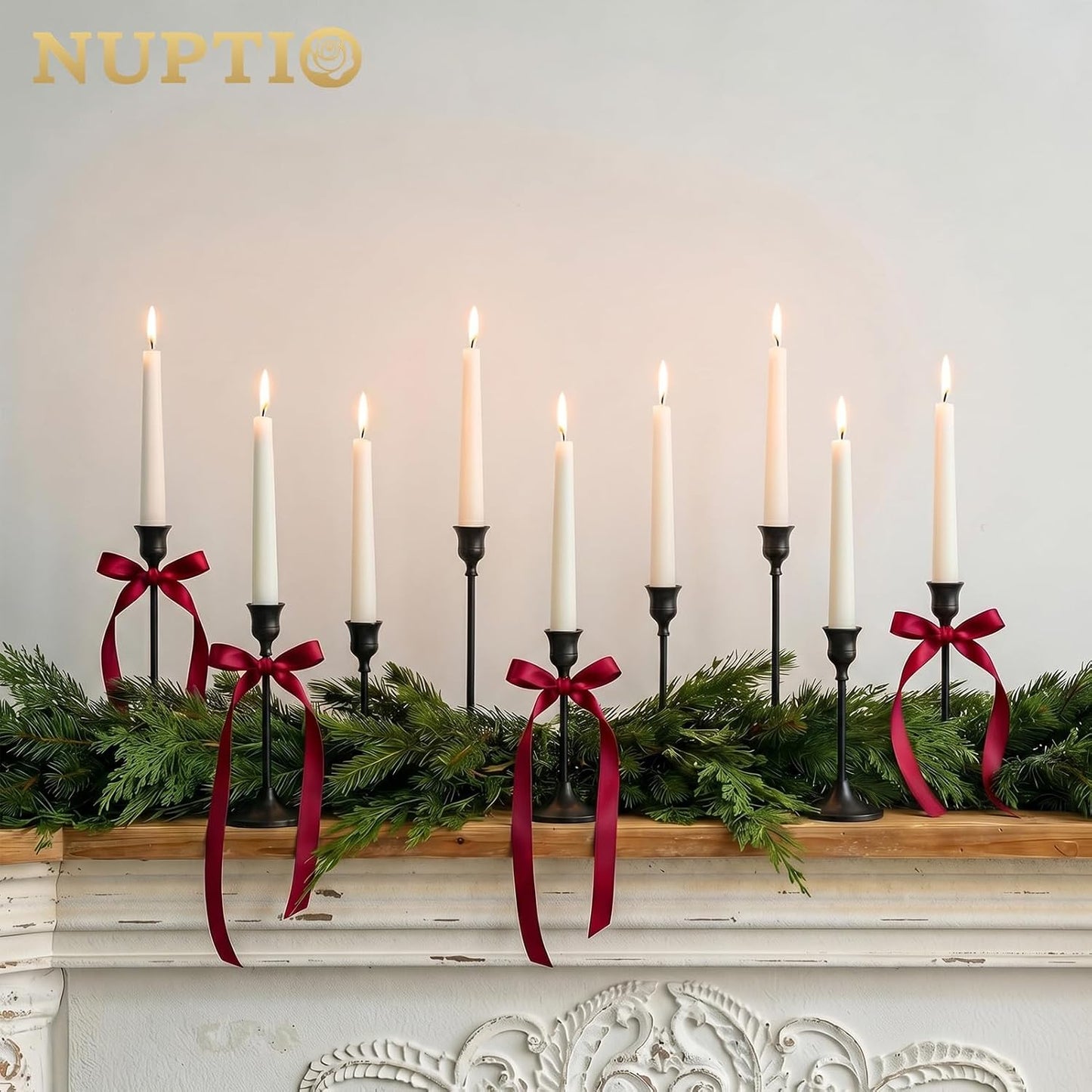 NUPTIO Halloween Candle Holder for Candlestick: Solid Aluminum - Set of 6 | Black Gothic Candle Stick Taper Holders for