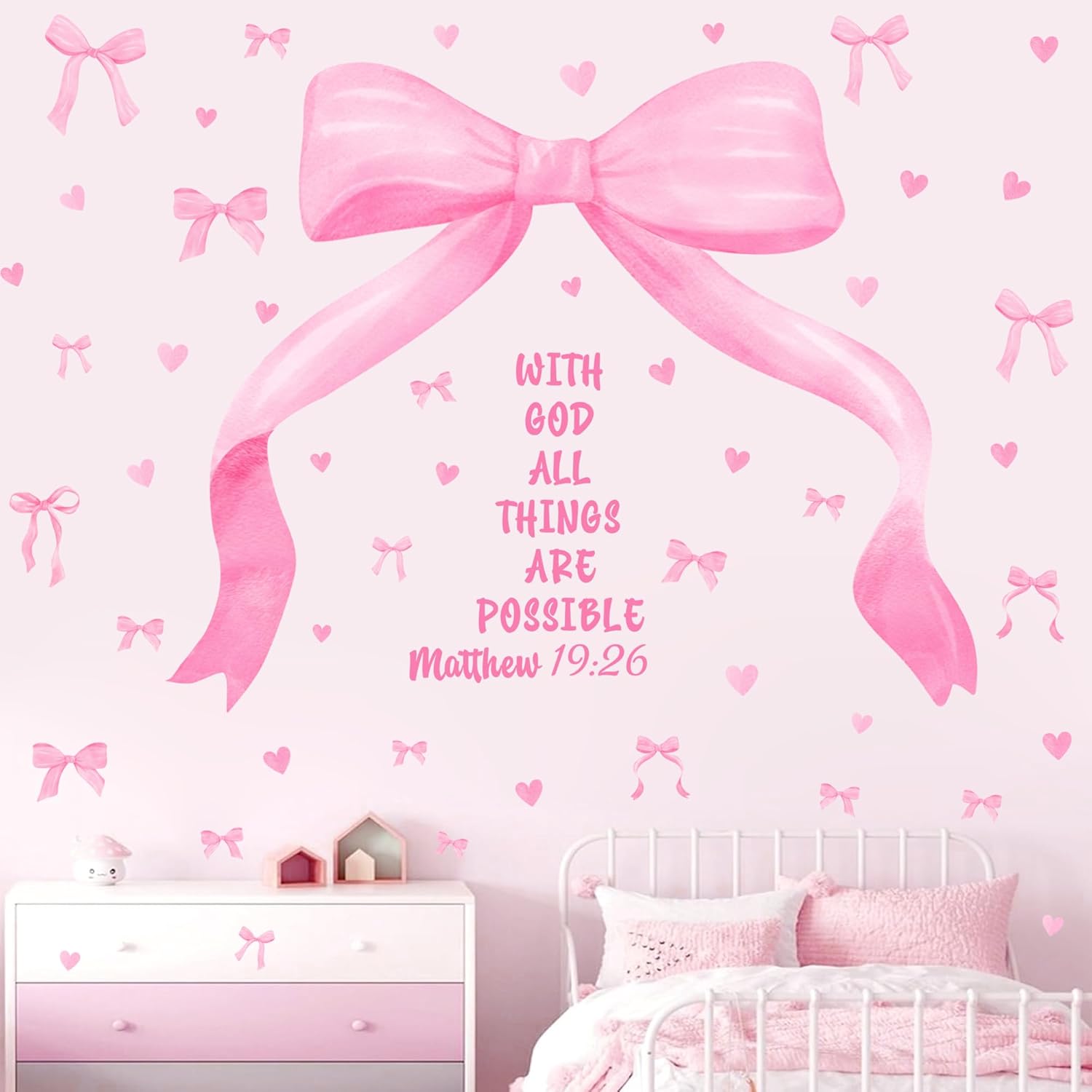 Large Watercolor Girls Room Wall Decals Pink Bow Wall Stickers Peel and Stick Pastel / Pink Bowtie