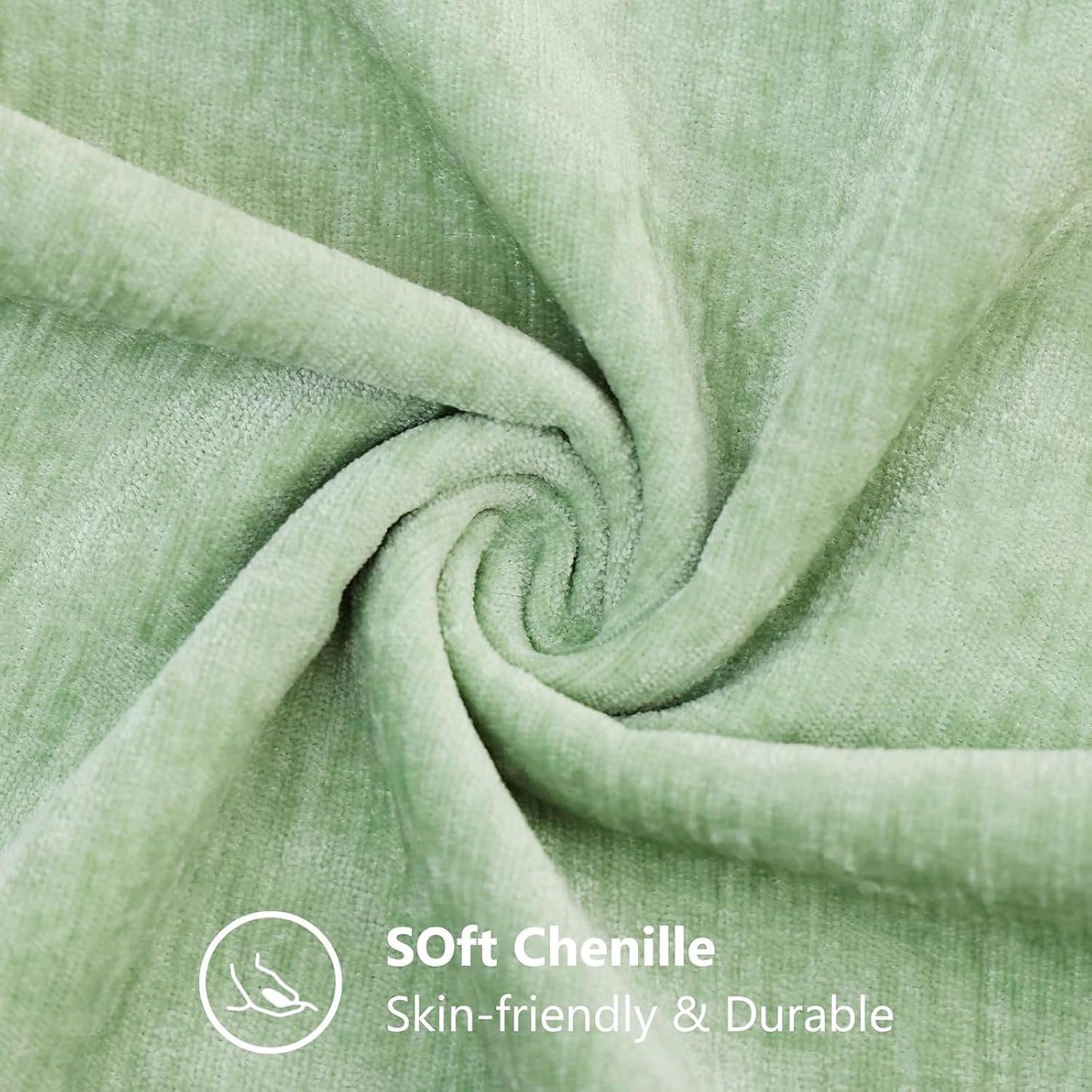 Chenille Summer Throw Pillow Covers / Sage Green / 26 x 26 / Set of 2