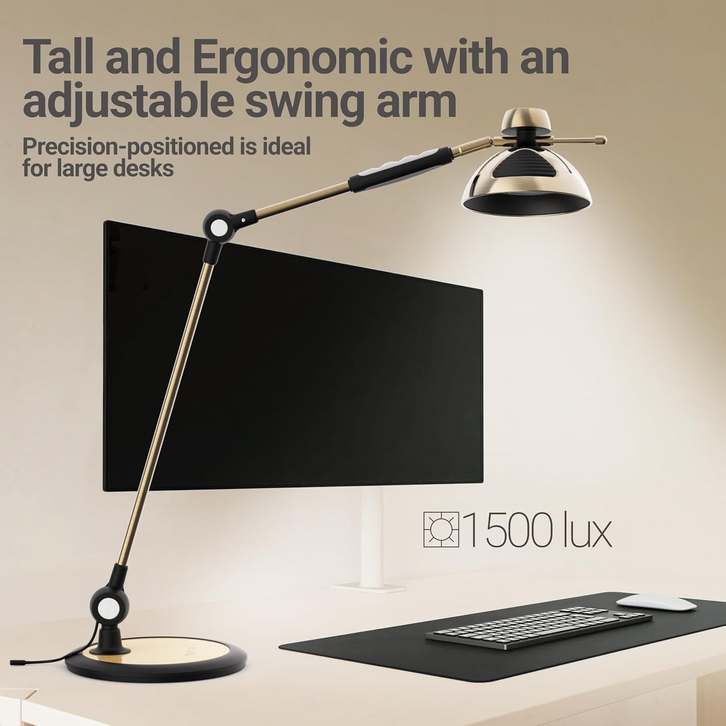 OTUS Tall LED Architect Desk Lamp for Home Office, Gesture Control, Brass | Touch Dimming, 12 Brightness Levels