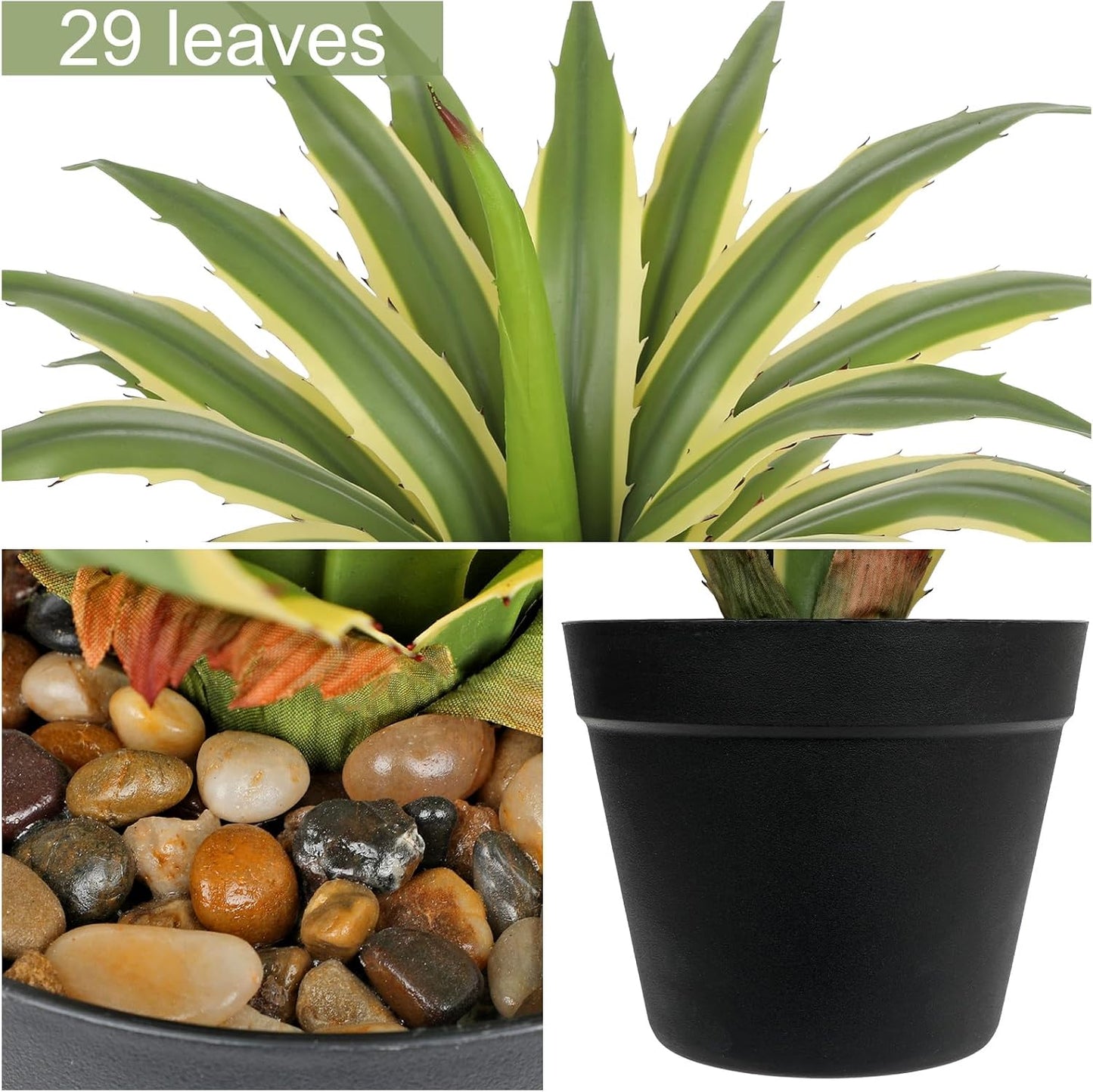 Large Artificial Agave Plants " Tall Fake Agave Plant in Black Pot / Green-16.9 / 16.9