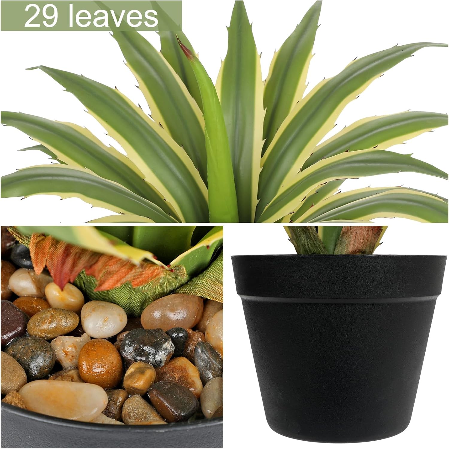 Large Artificial Agave Plants " Tall Fake Agave Plant in Black Pot / Green-16.9 / 16.9