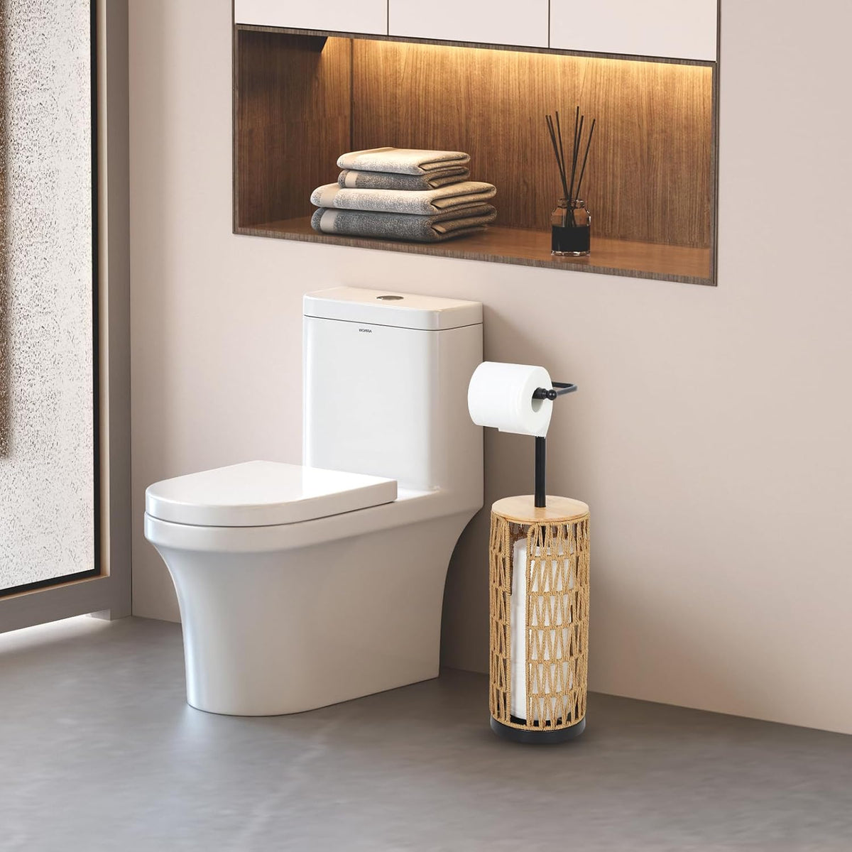 Freestanding Toilet Paper Holder with Storage,3 Rolls of Boho Toilet Paper Holder Stand with Lid,Gold Toilet Tissue