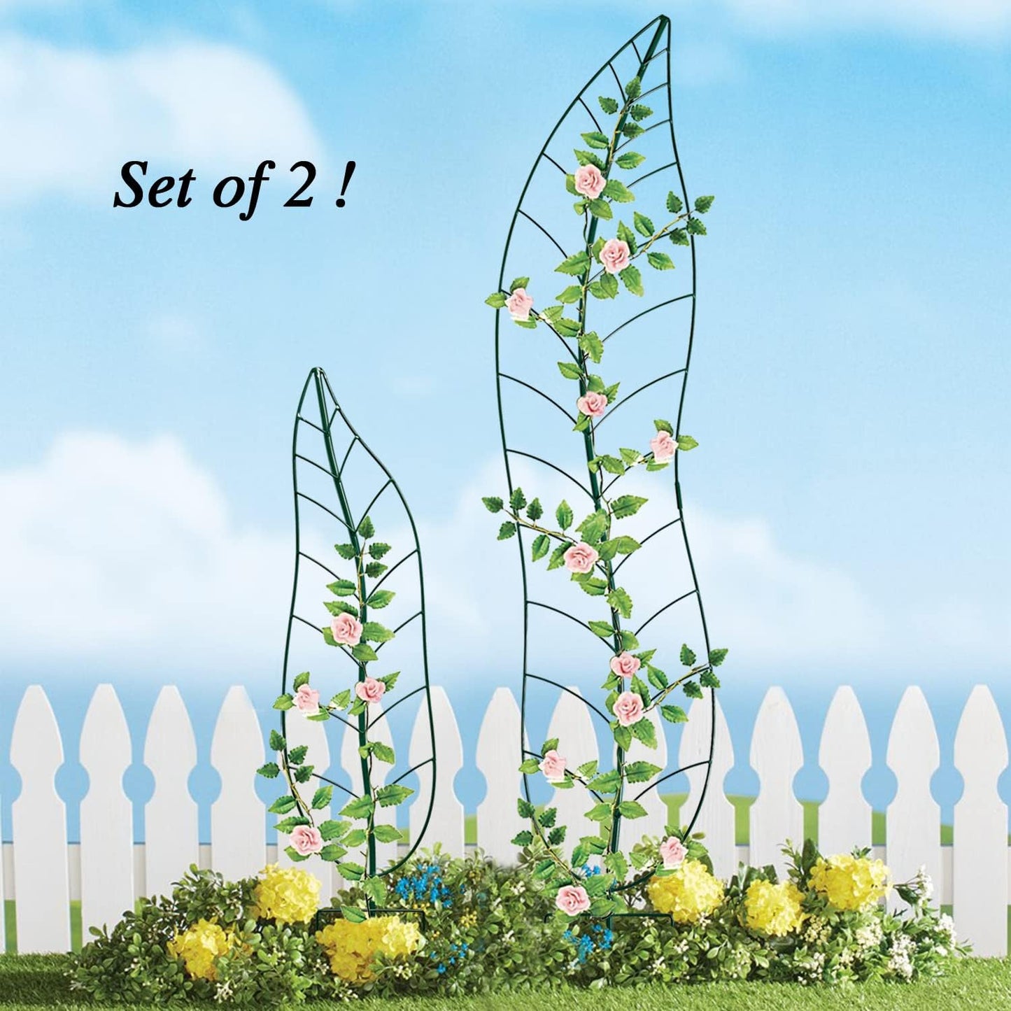 Garden Trellis Plant Support Trellis Green Leaf Trellis Garden Decoration for Climbing Vines Floral Metal Trellis Set