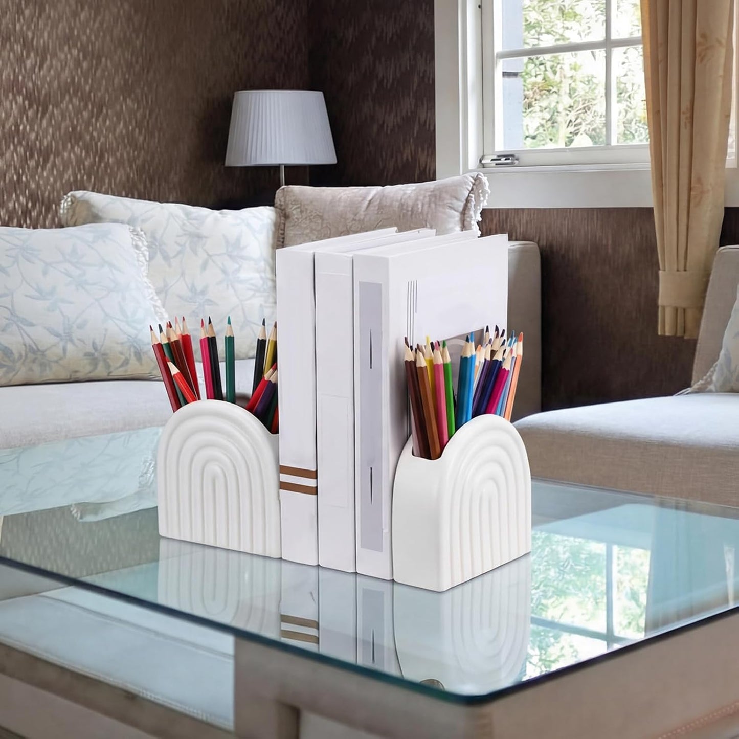 Decorative Ceramic Bookend Pen Holder / Set of 2