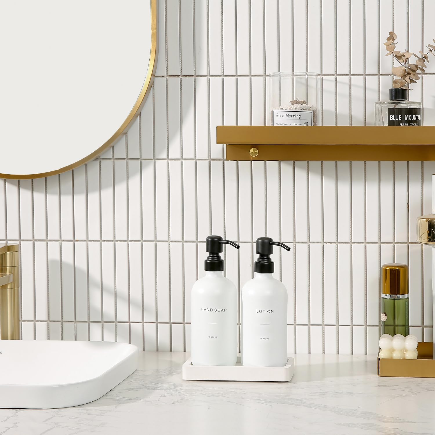 Prus Waso White Soap Dispenser Set | Contains Hand and Lotion Dispenser with Pump. Perfect for Guest Bathroom Decor