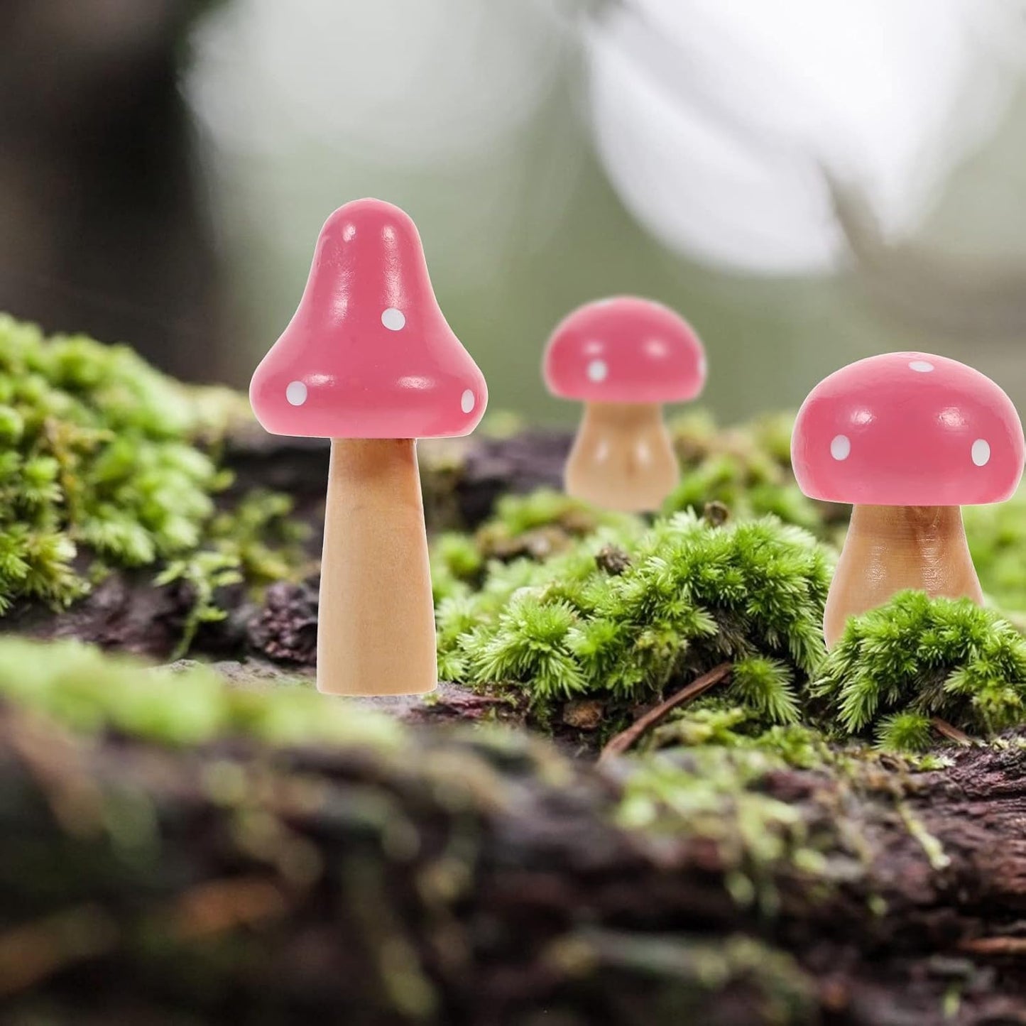 Mushroom Miniature Figurines Mini Wooden Mushrooms Fairy Garden Accessories Flower Pots / Set of 3
