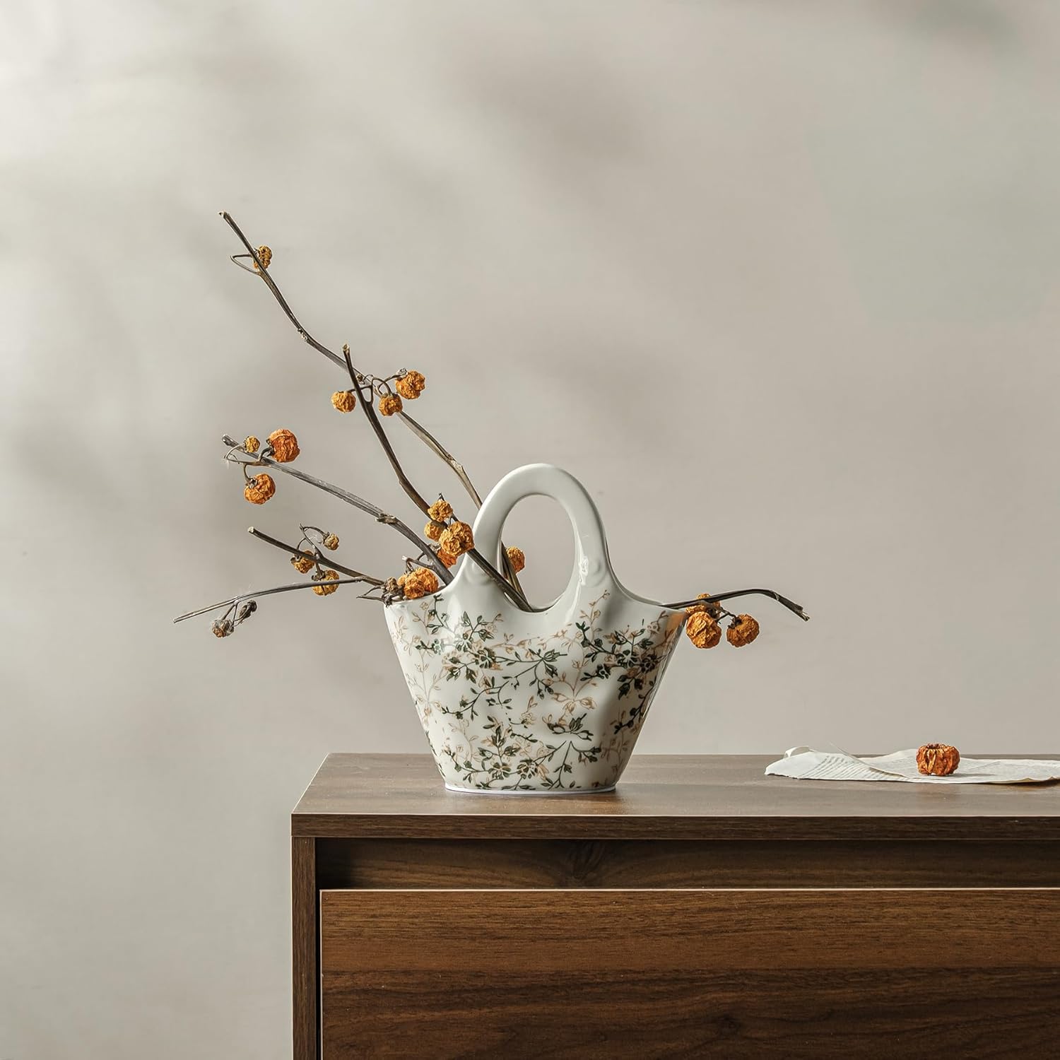 Ceramic Flower Vase / 04-green and Beige