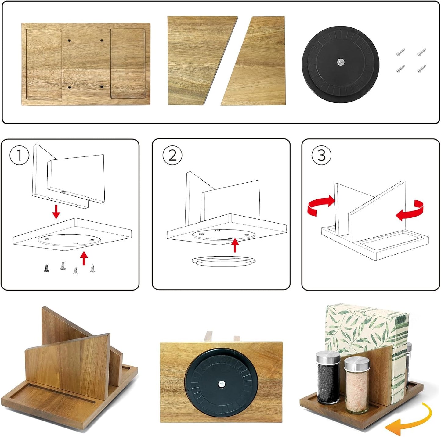 Wooden Napkin Holder Rotating Napkin Dispenser / Natural
