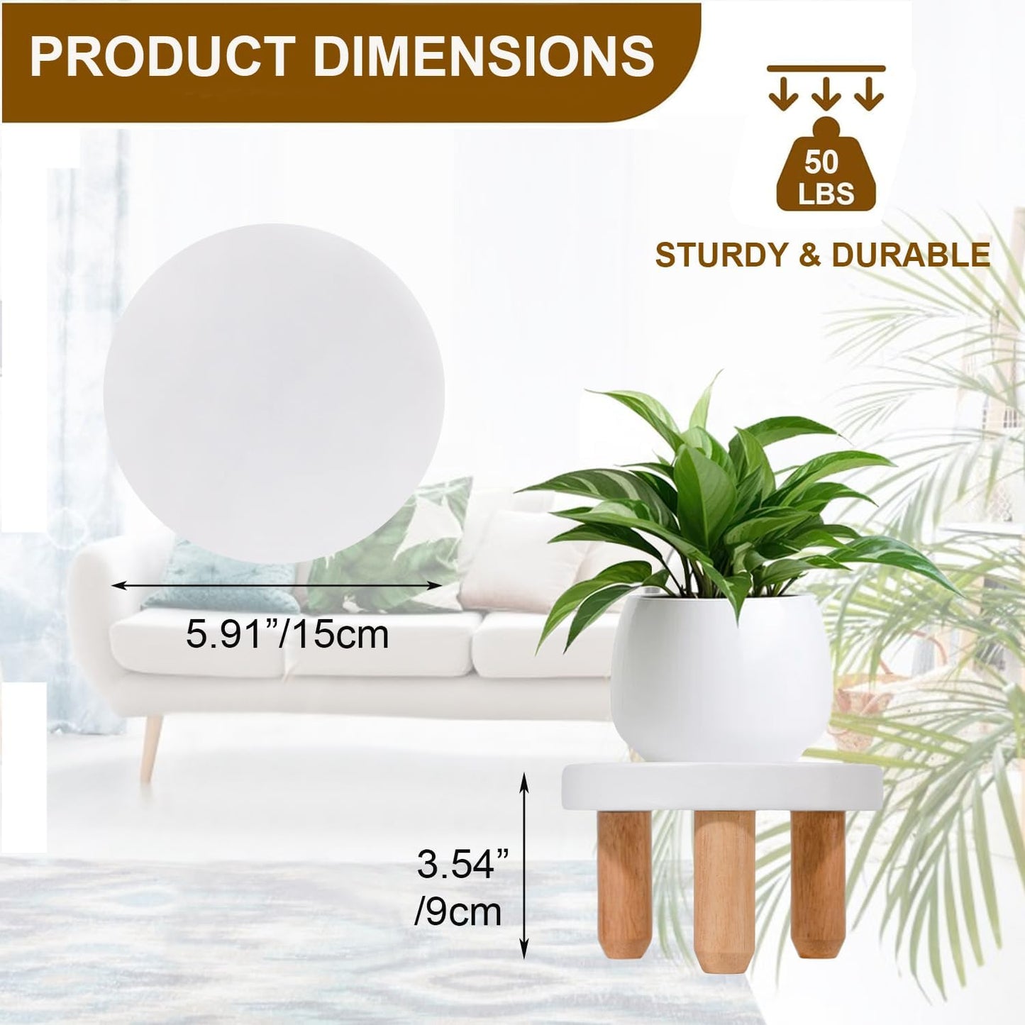Decorative Round Wood Desktop Plant Stand Mid Century Kitchen Counter Pedestal Stand / White