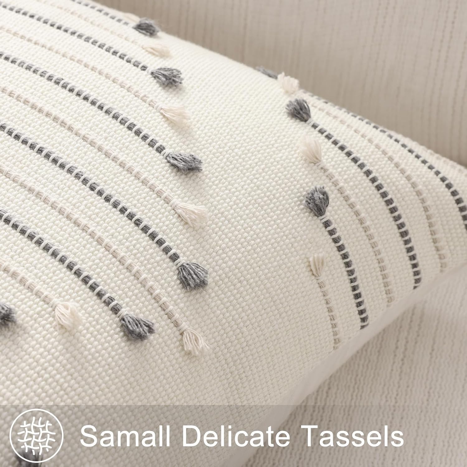Farmhouse Lumbar Pillow Covers / Beige and Grey / 20 x 12 / Set of 2