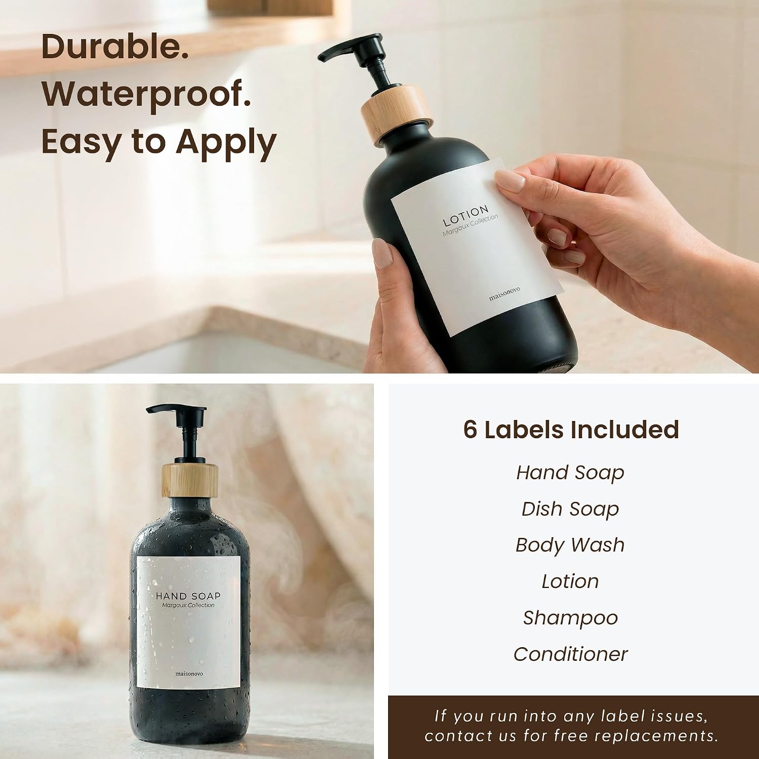 MaisoNovo Glass Dish Soap Dispenser for Kitchen Set of 2-16.9oz Dish and Hand Soap Dispenser Set for Kitchen - Black
