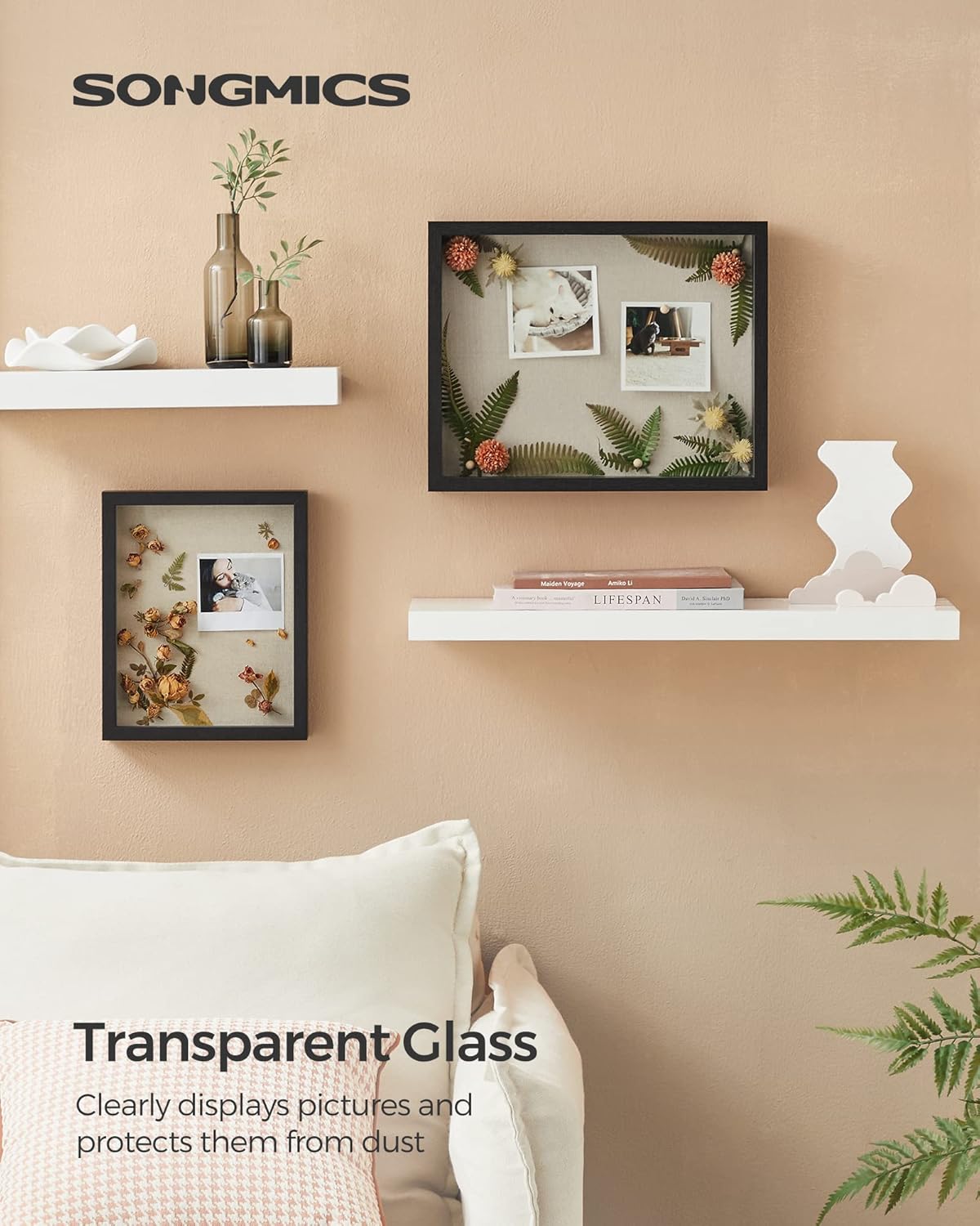 SONGMICS 11x14 Shadow Box Frame, with Top Slot and Glass Front | Picture Frame Display Case, Linen Fabric Backing, Push