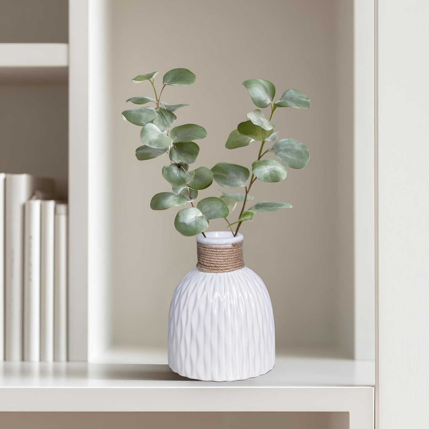 Ceramic Vase / Modern Textured Vases Home Decor / White / 6 Inch