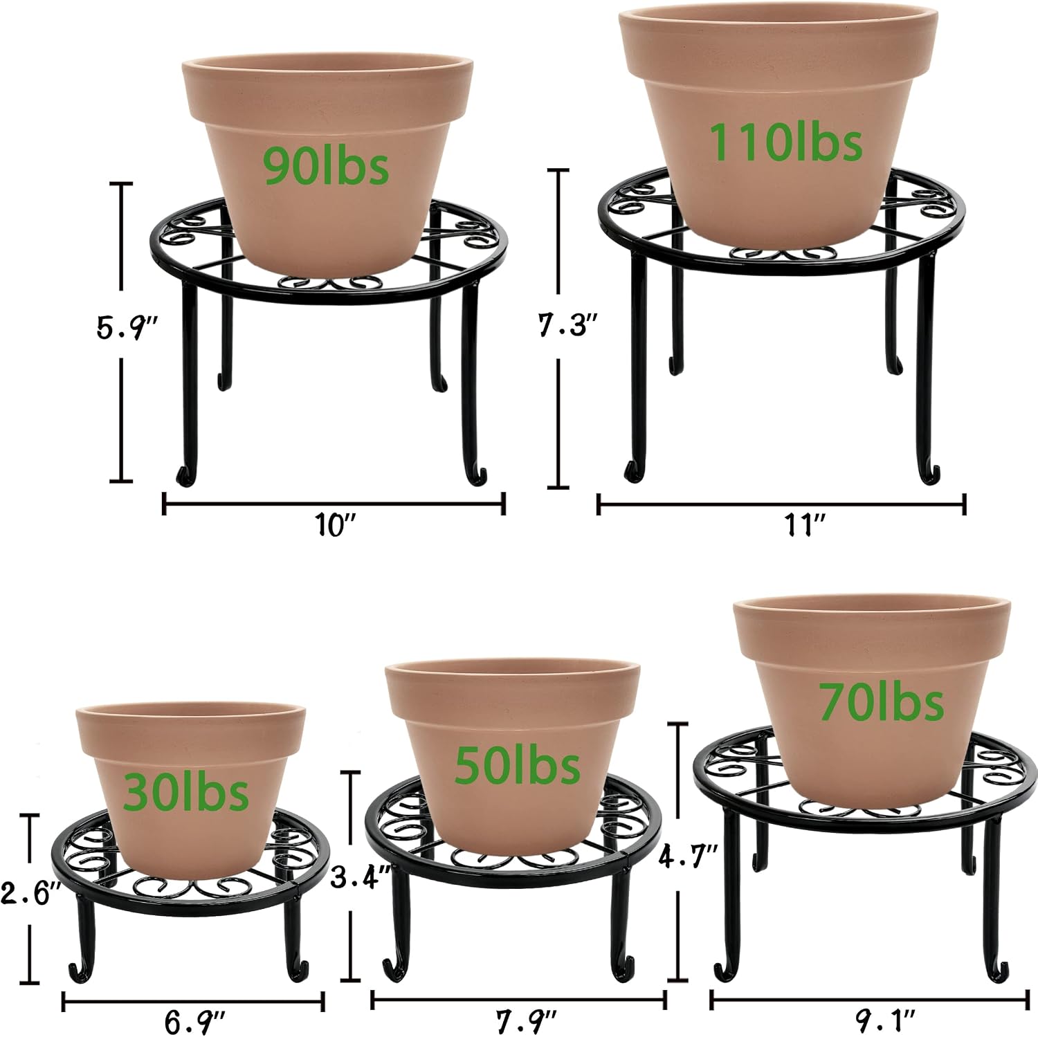 Xgunion Metal Plant Stand 5 Pack Heavy Duty Rustproof Indoor Outdoor | Iron Round Shelf for Flower Pot Planter, Patio &