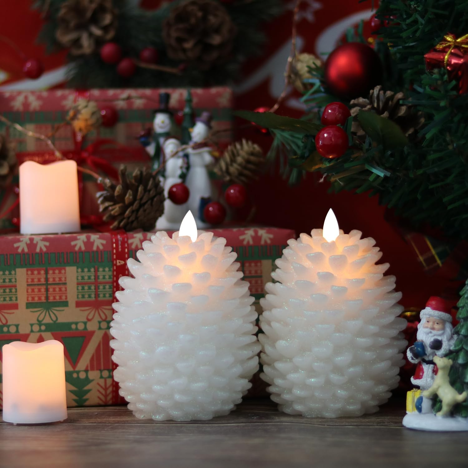 Wondise Pine Cone Flameless Flickering Candles with Remote and Timer | Real Wax Battery Operated Flickering LED Candles