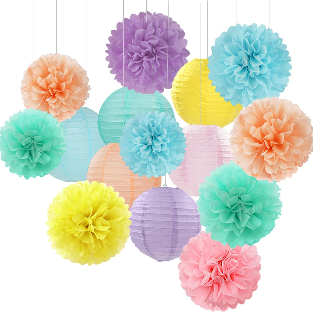 CC wonderland zone 12pcs Pastel Blue Fruit Green and Purple Paper Honeycomb Balls,Hanging Tissue Pom poms for Baby Shower Birthday Party Decorations