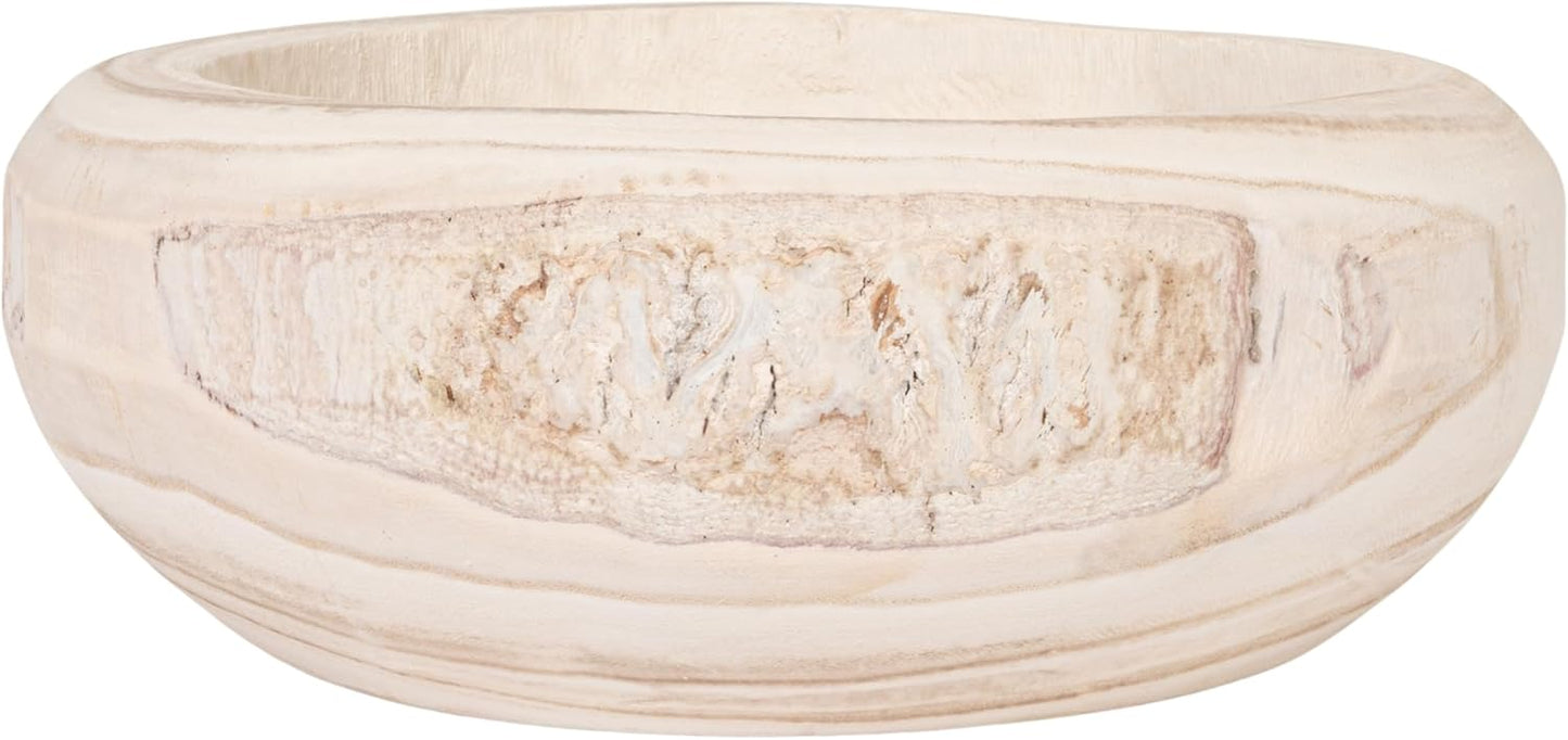 Decorative Hand-Carved Paulownia Wood Bowl / 10.5 Inch