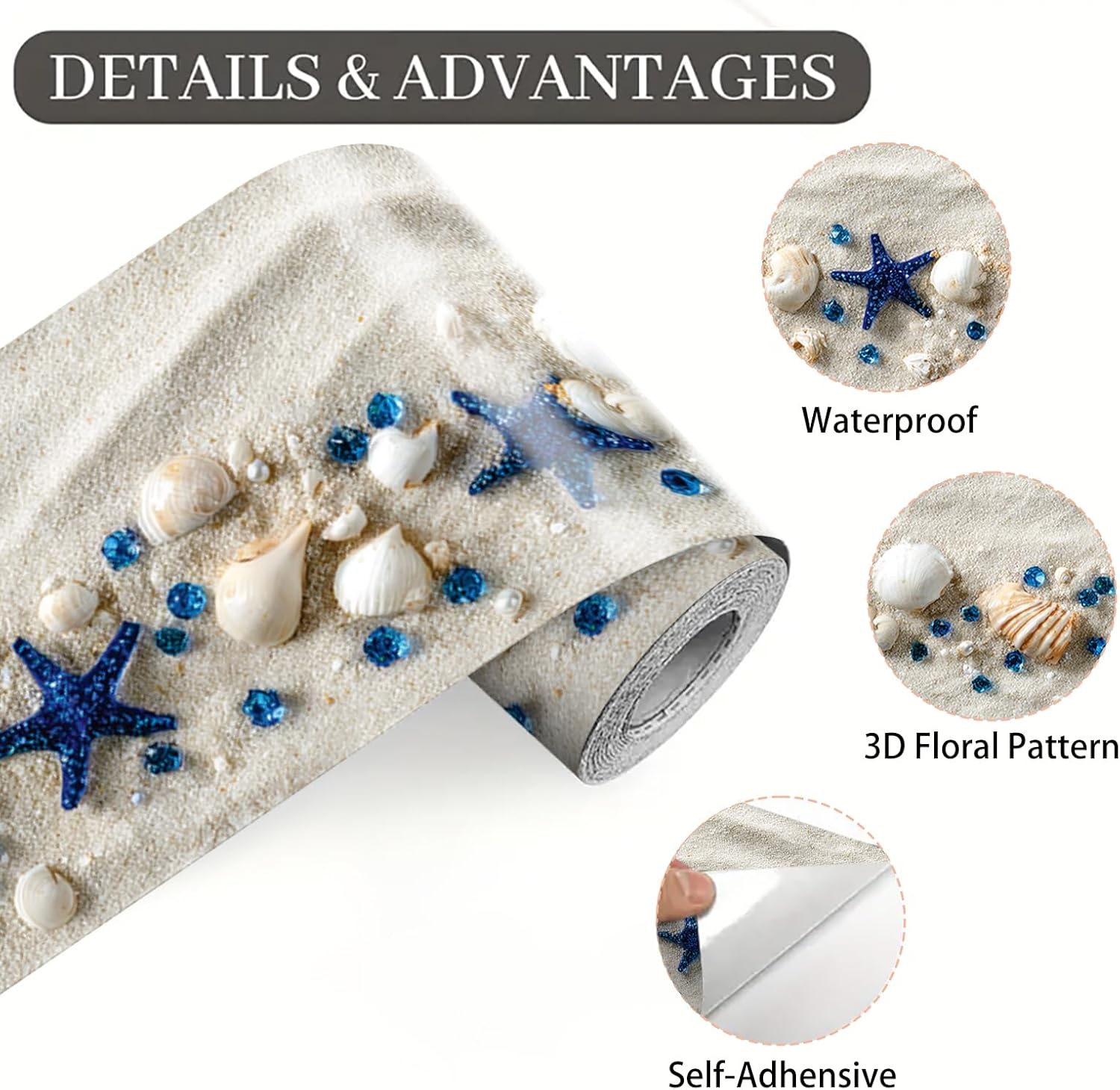Beach Seashell Wallpaper Border Peel and Stick Wall Border Self Adhesive Coastal Starfish / 196 x 4