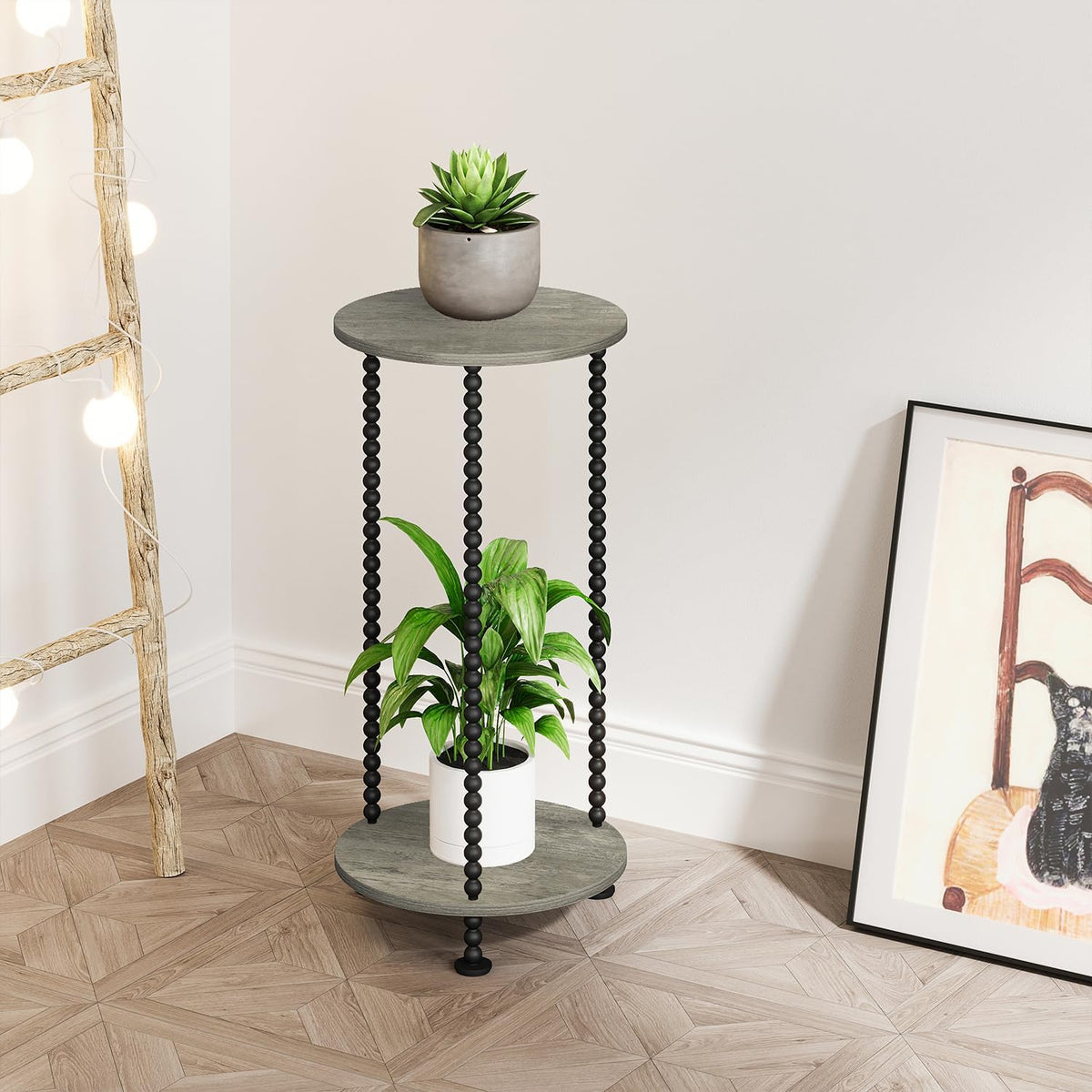 YINMIT Plant Stand Indoor, 2 Tier Small Plant Stand with Metal Spindle Leg | Narrow Corner Plant Table for Living Room