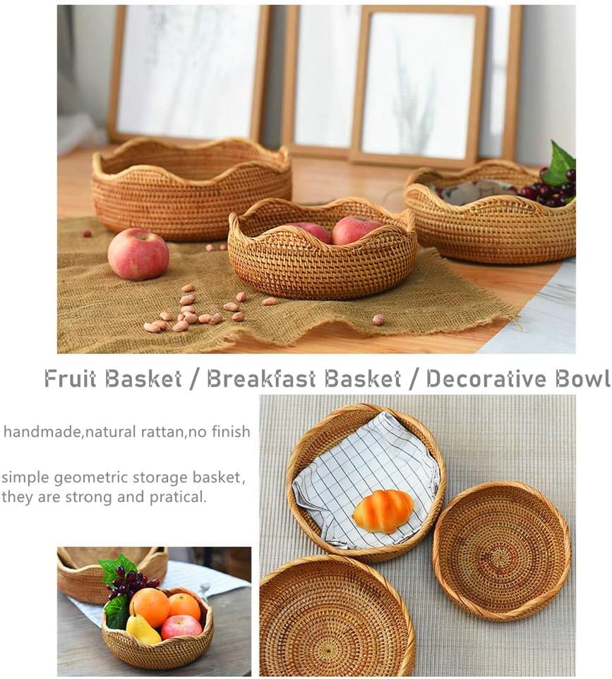Handmade Rattan Round Fruit Basket Food Storage Bowls Kitchen Organizer Snack Serving Bowl / Small