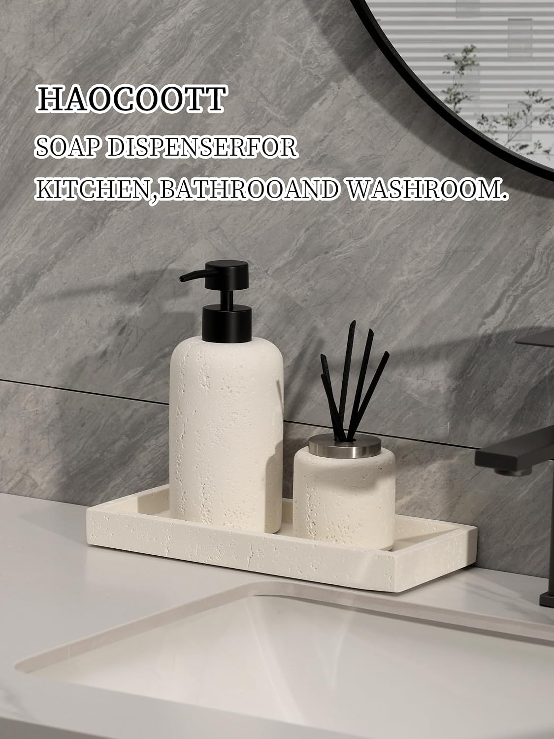 2 PCS Hand Soap Dispenser Set, 13.53 OZ, Cream, Faux Travertine | Luxurious,Dish Soap,Lotion,Shampoo and Conditioner