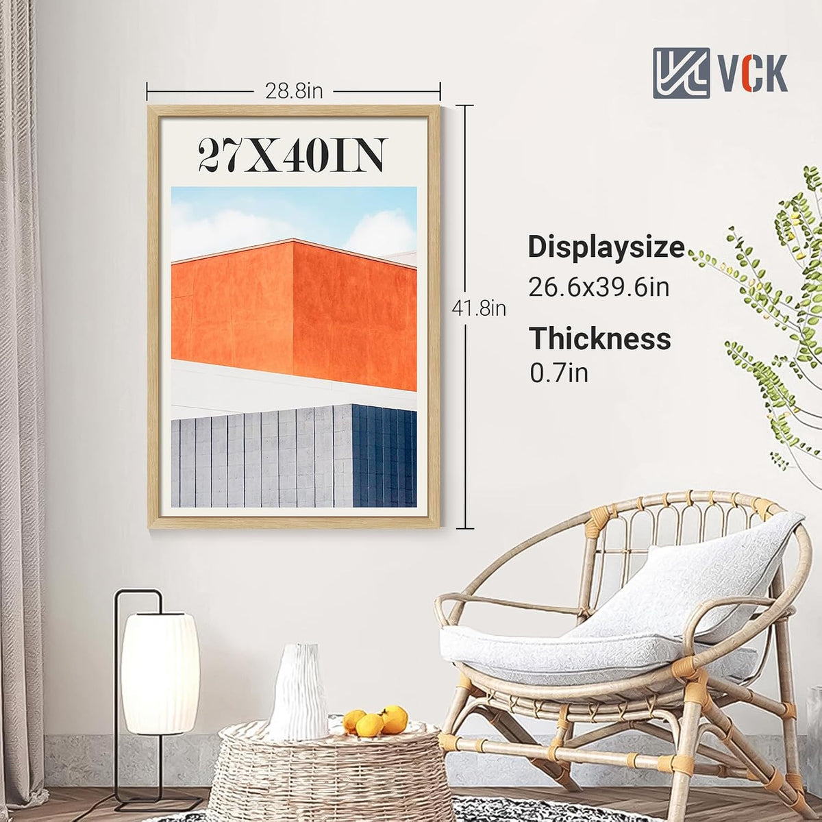 VCK 27x40 Poster Frame Oak 4 Pack, Wide Thick Wood Border, for Prints | Exclusive Woodgrain, Wall Hanging, HD