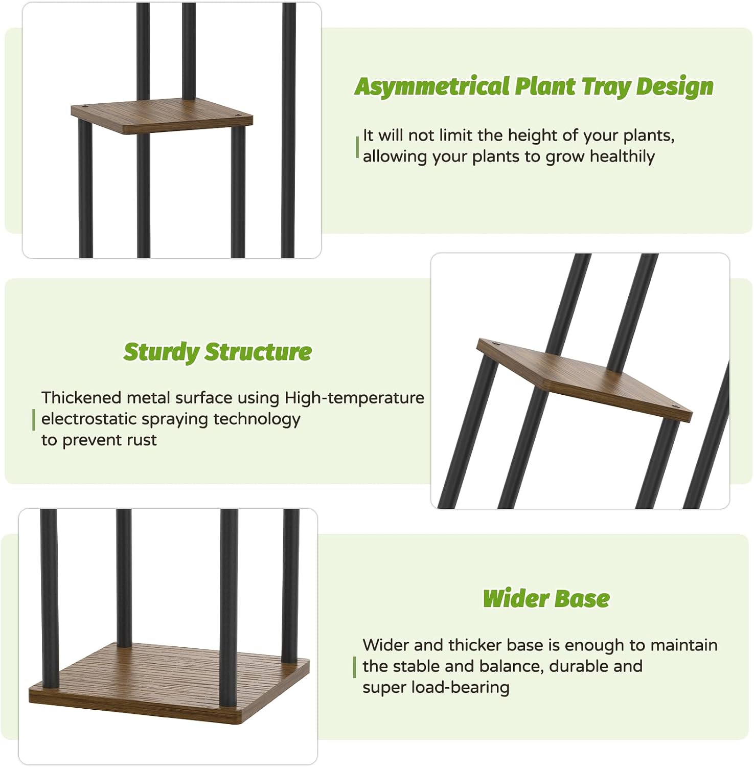 3 Tier Plant Stand Indoor Outdoor,Oppro Wood Metal Corner Flower Shelf | Planter Pot Holder Clearance, Multiple Plants