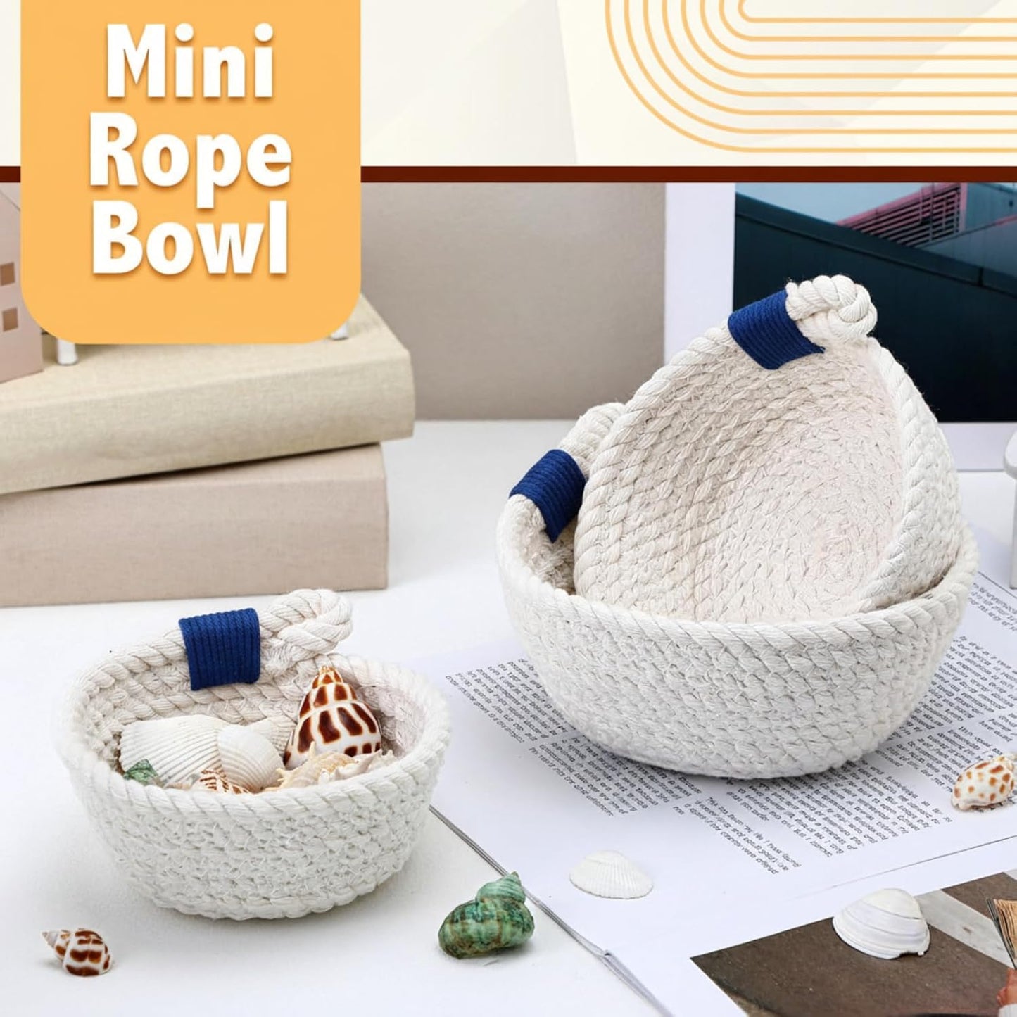 Coastal Centerpiece Woven Baskets Small Seashell Baskets / 5 Inch / Set of 3
