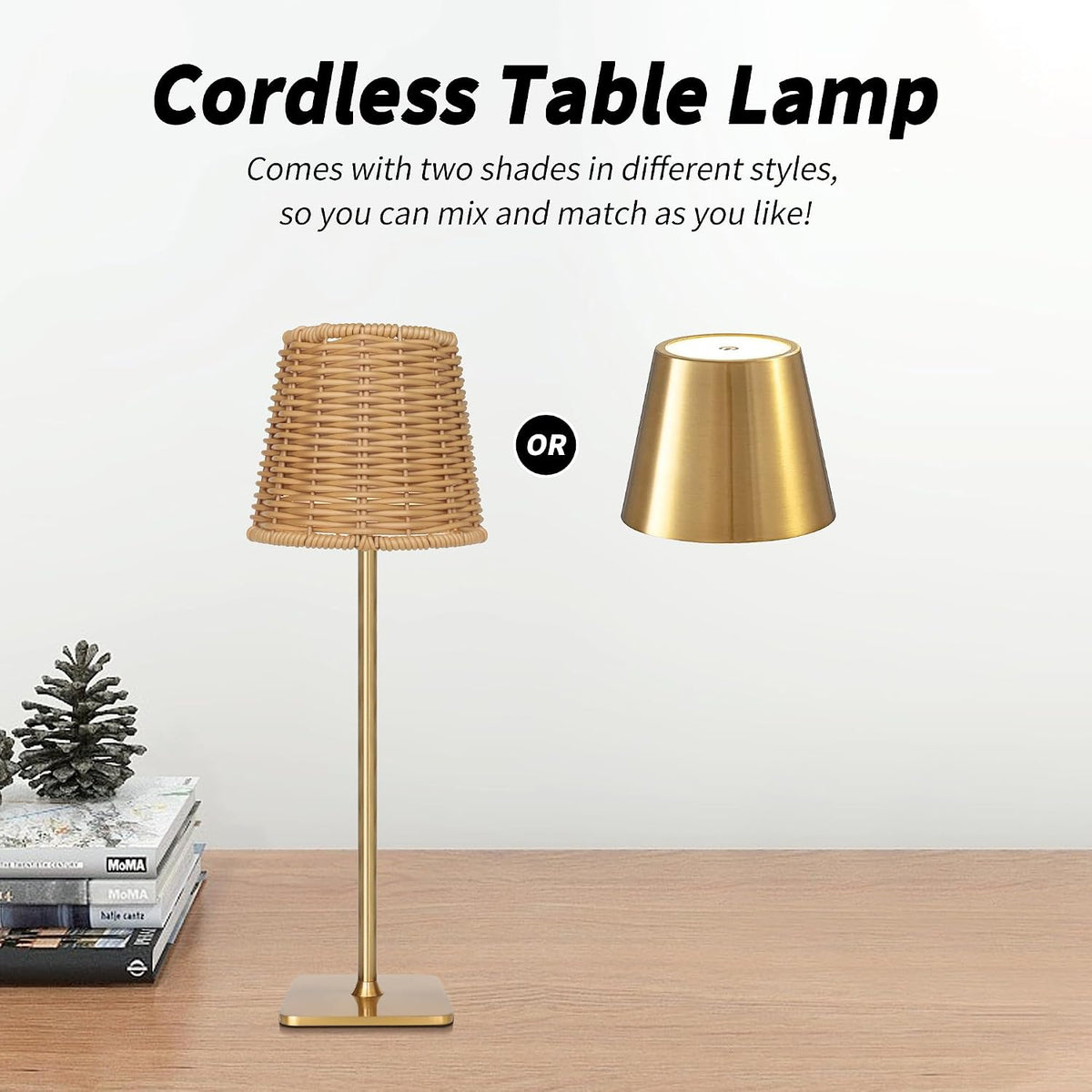 Mr. White Outdoor Waterproof Cordless Set of 2 Rechargeable Portable Top Touch Battery Operated Powered LED Table Lamp