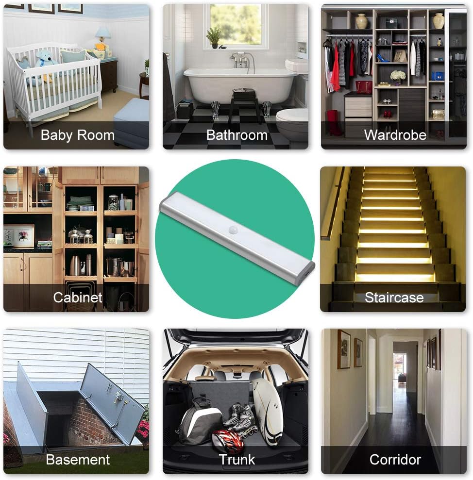 LEPOTEC LED Under Cabinet Lighting,Closet Lights Motion Sensor Light Rechargeable Cabinet Lights Wireless LED Kitchen