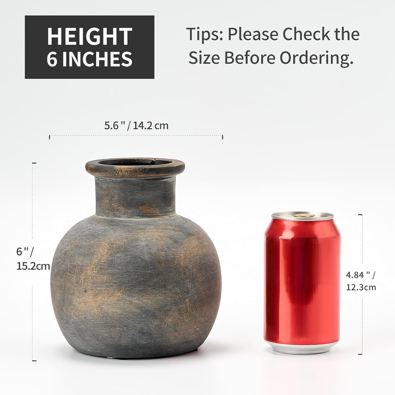 Ceramic Rustic Farmhouse Vase / 795-bronze / 6 Inch