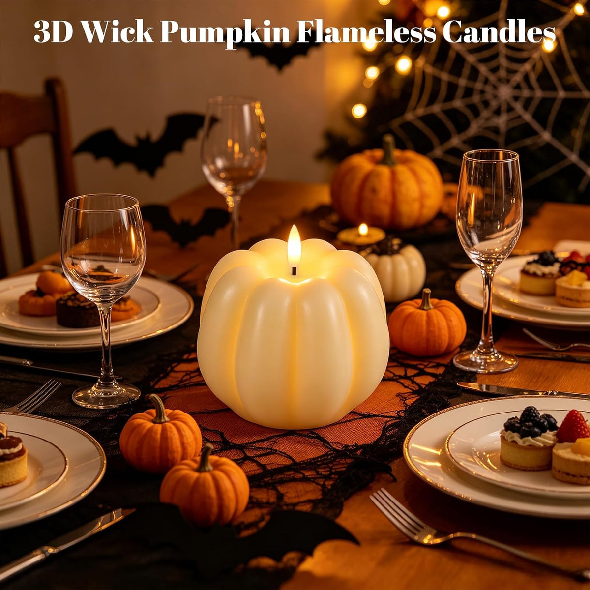 Wondise Fall Decorations Real Wax Pumpkin Candles with Remote Timer | Off-white Battery Operated LED Candles Fall Decor