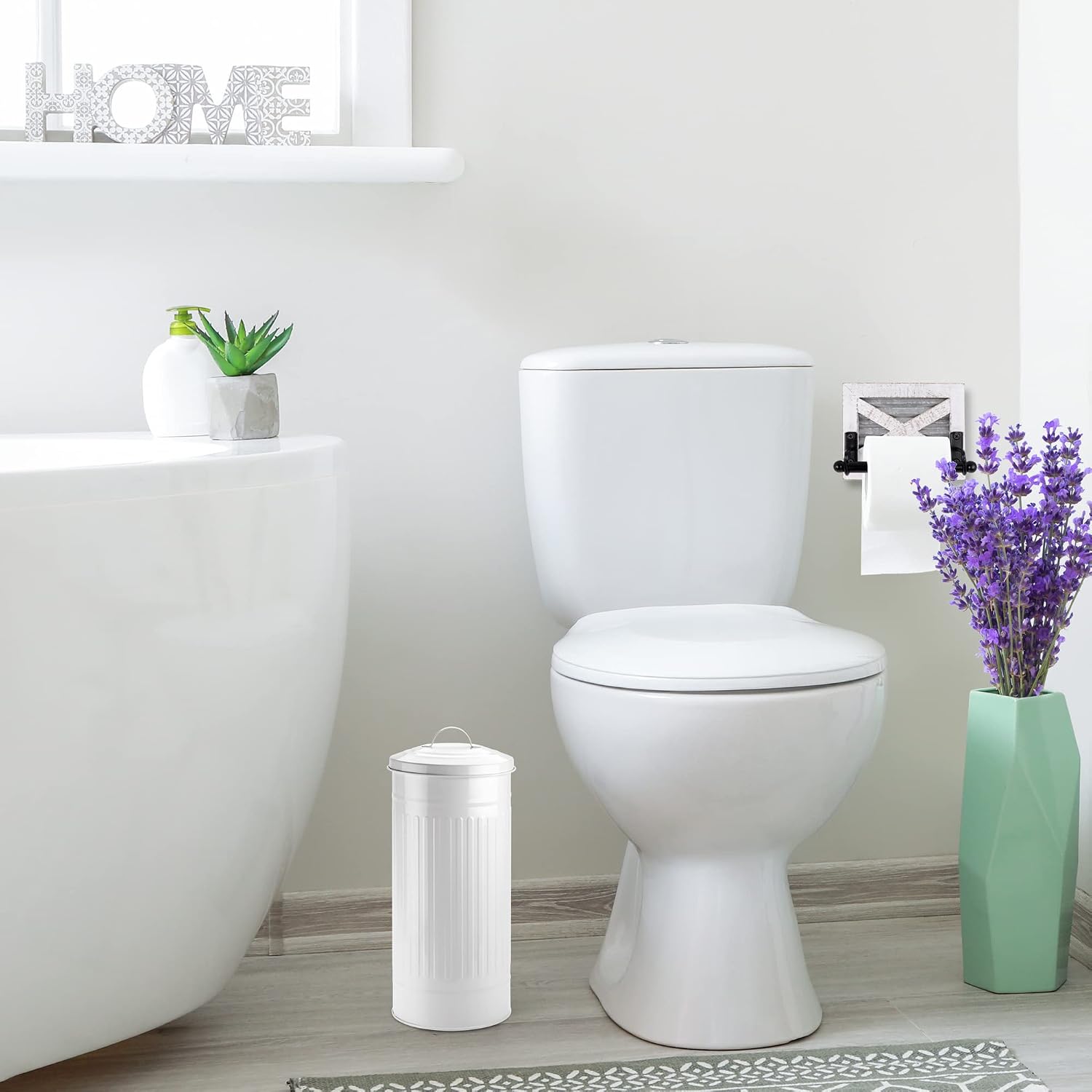 Autumn Alley White Toilet Paper Holder Canister with Lid – Vertical Rustproof Free-Standing Farmhouse Metal Toilet