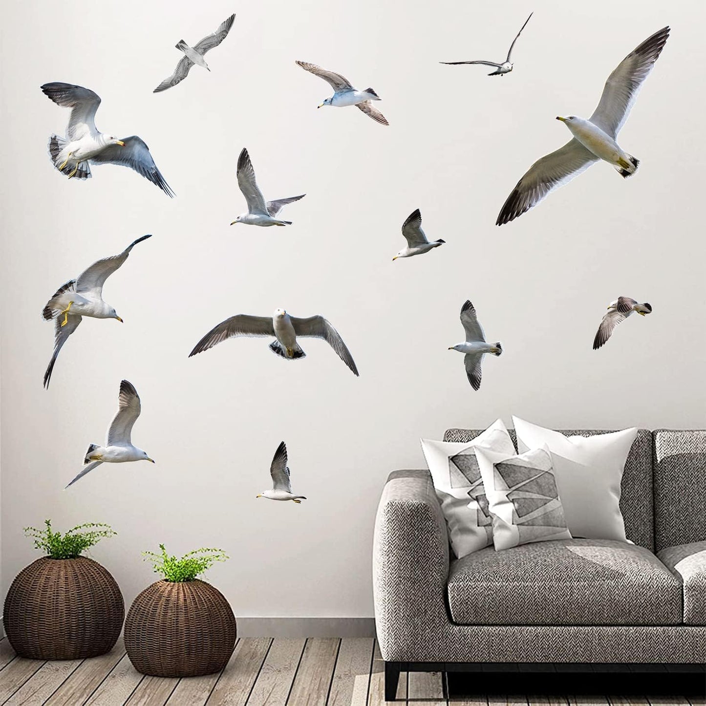 3D Removable Seagull Wall Decals Art Decor Beach Theme Flock of Birds Wall Stickers Peel & Stick DIY