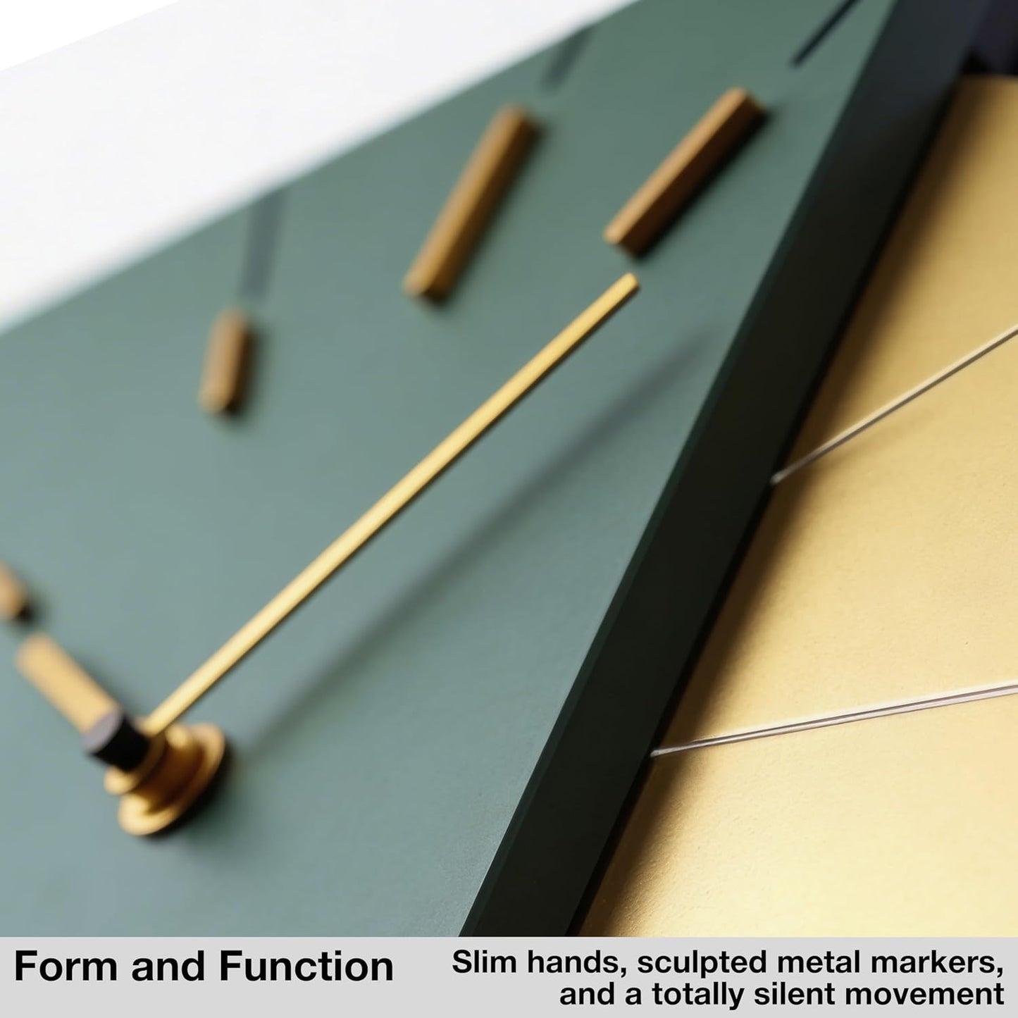 Driini Clocks Mid Century Modern Wall Clock - Square Green Clock with Decorative Gold Accent- Unique and Cool Clock