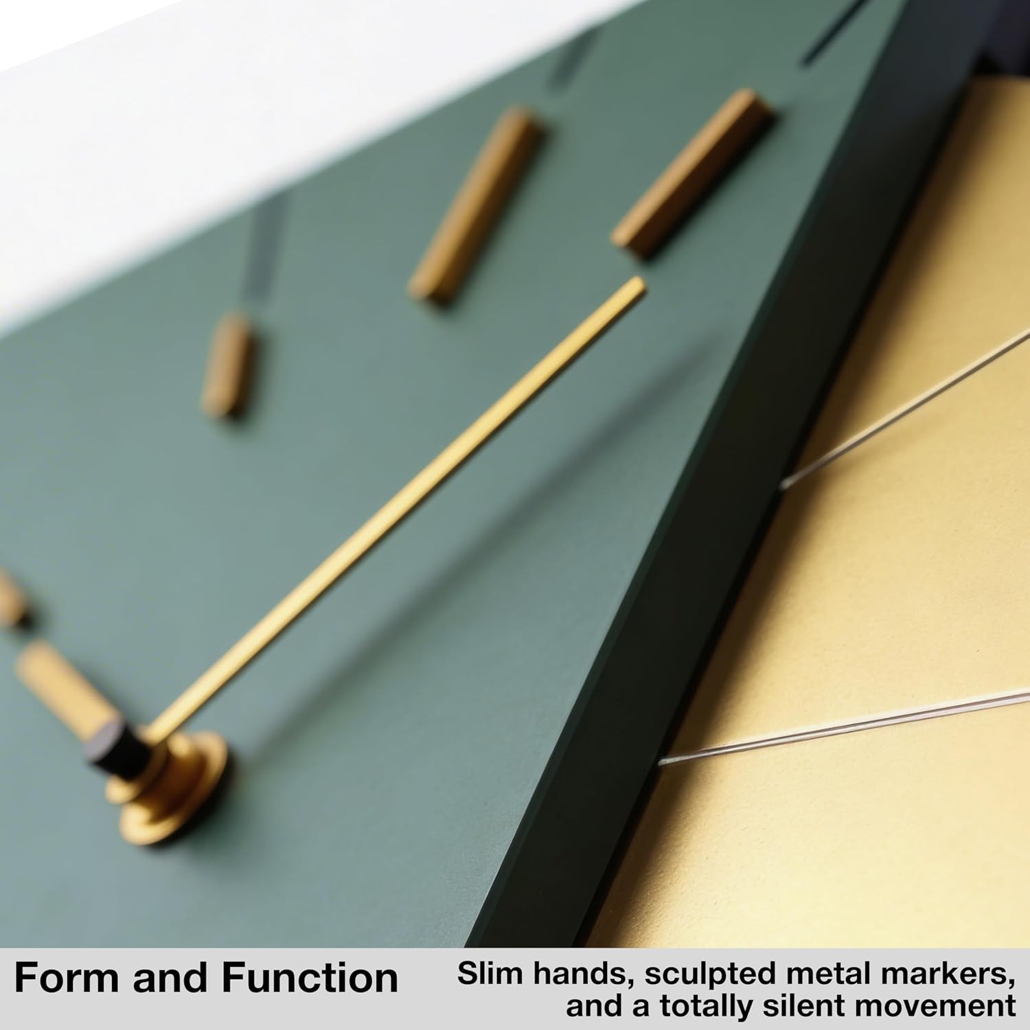 Driini Clocks Mid Century Modern Wall Clock - Square Green Clock with Decorative Gold Accent- Unique and Cool Clock