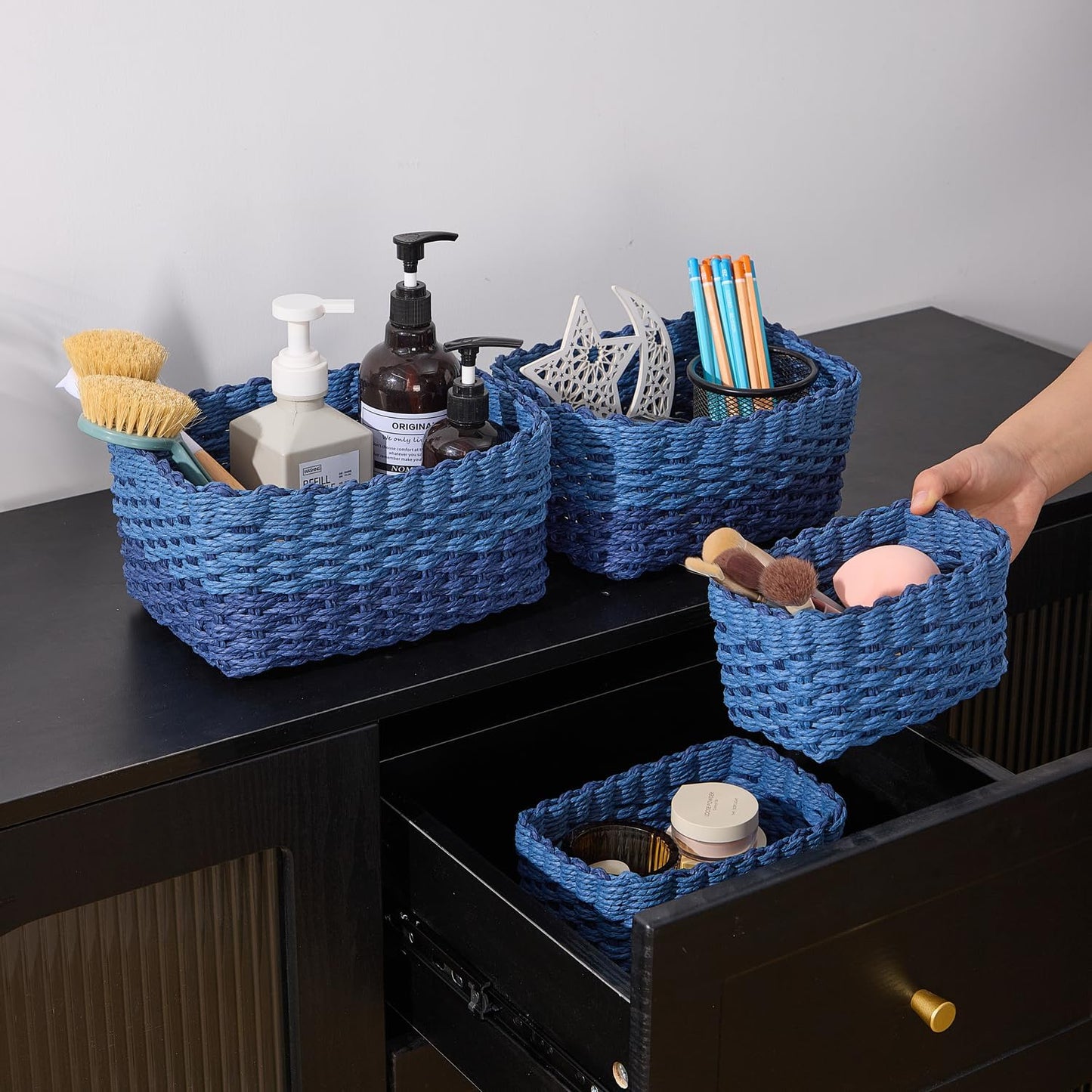 Woven Storage Baskets Set / Blue / Set of 4