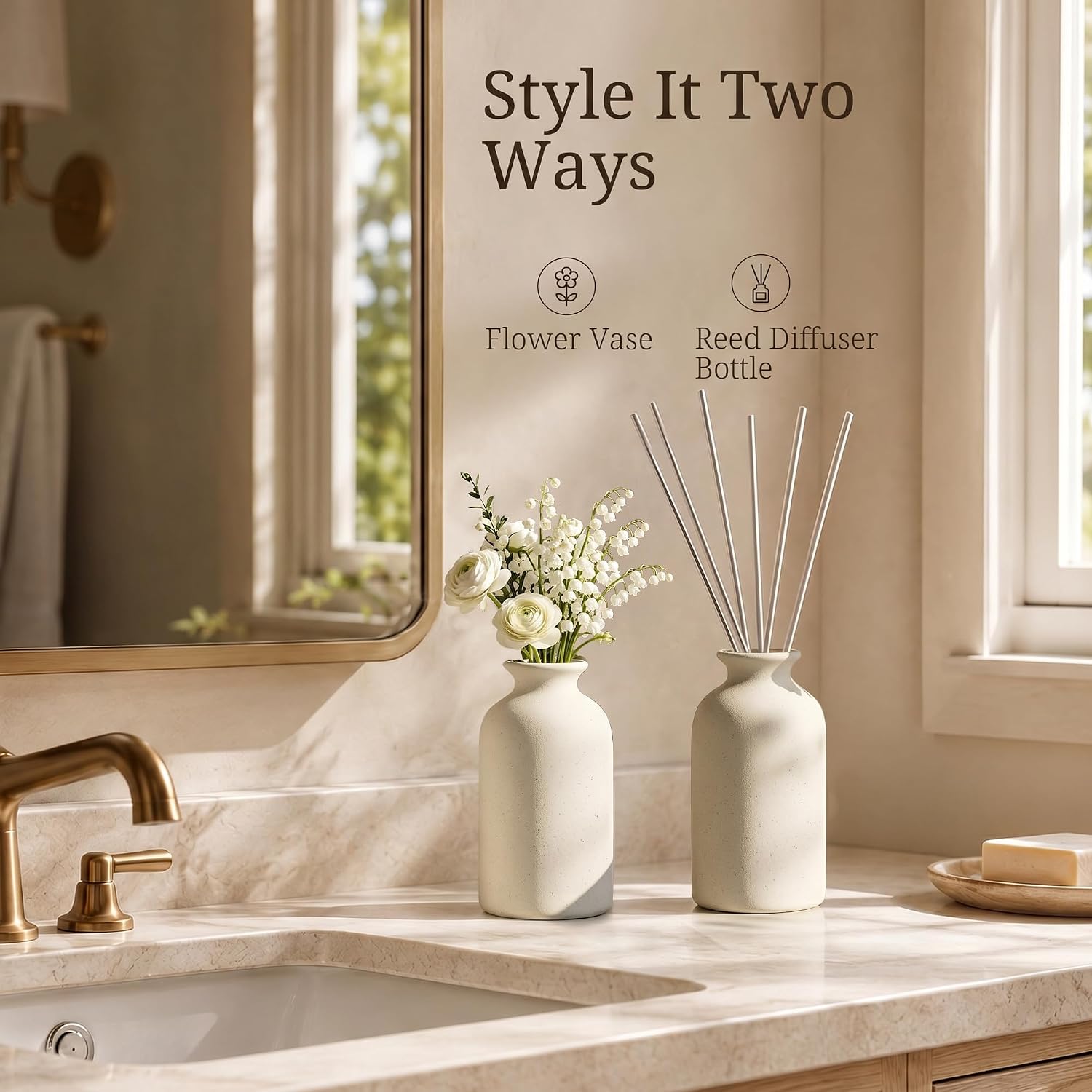 Farmhouse Vases Rustic Vintage Living / 4.8"h-beige White / Set of 6